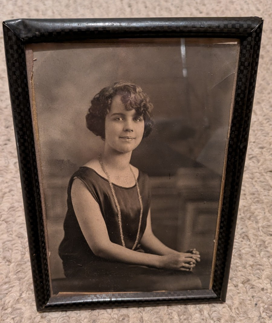 Antique, Early 1920’s Framed Studio Photo of Young Lady Flapper Long Necklace Antique, Early 1920’s Framed Studio Photo of Young Lady Flapper Long Necklace