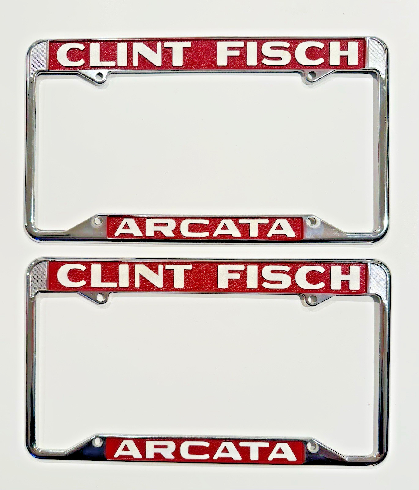 VTG Arcata California Clint Fisch Studebaker Dealership License Plate Frames VTG Arcata California Clint Fisch Studebaker Dealership License Plate Frames
