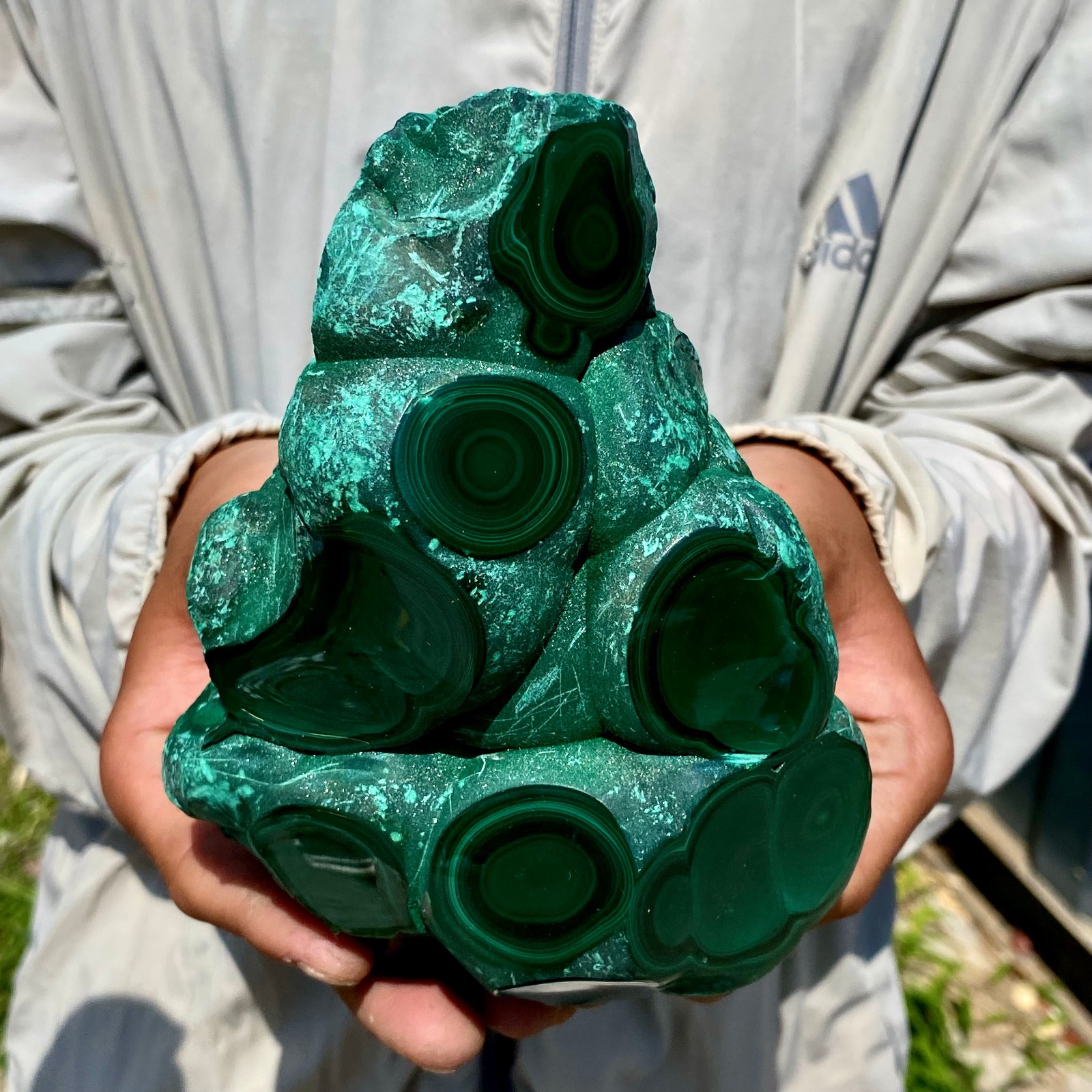 3.72LB Natural Glossy Malachite Cat Eye Transparent Cluster Rough Mineral Sample