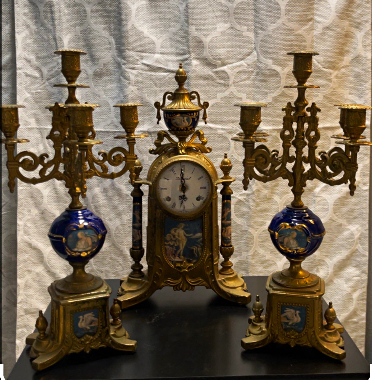 imperial 3-piece vintage clock garniture set. made in Italy, imperial 3-piece vintage clock garniture set. made in Italy,