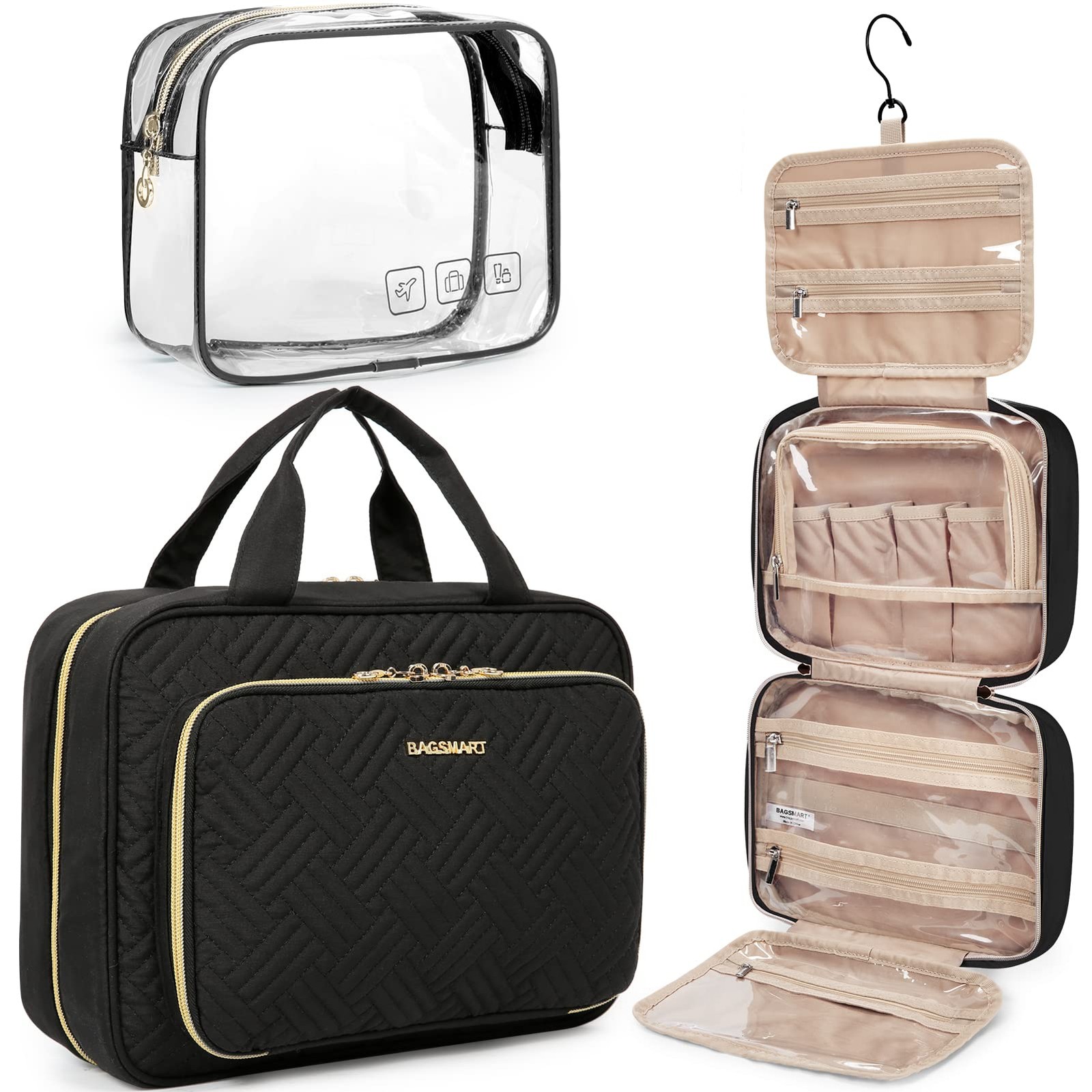 BAGSMART Toiletry Bag Hanging Travel Makeup Organizer with TSA Large, Black BAGSMART Toiletry Bag Hanging Travel Makeup Organizer with TSA Large, Black
