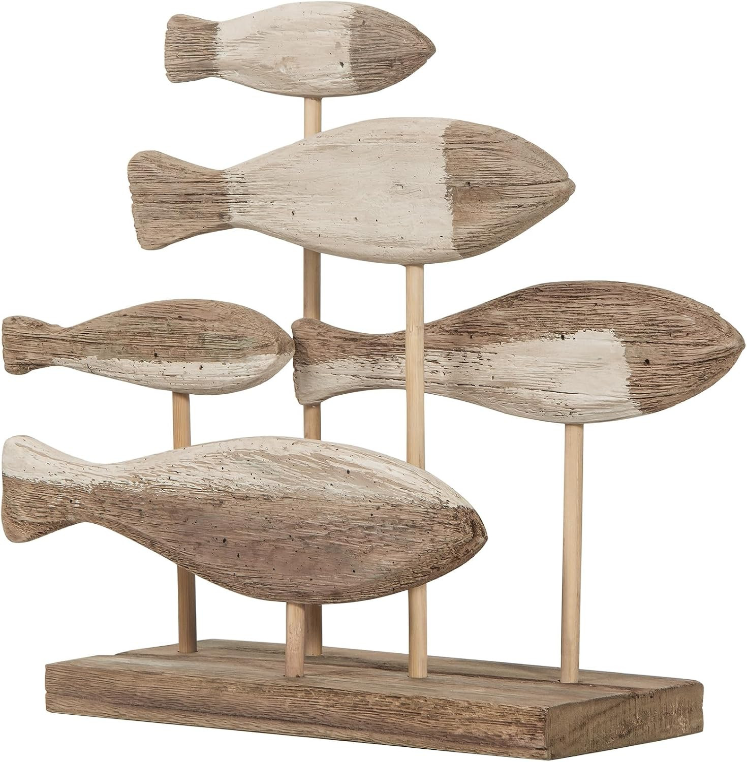 Wooden Shoal of Fish Fish Sculpture Decor for Coastal Nautical Beach Ocean Lake