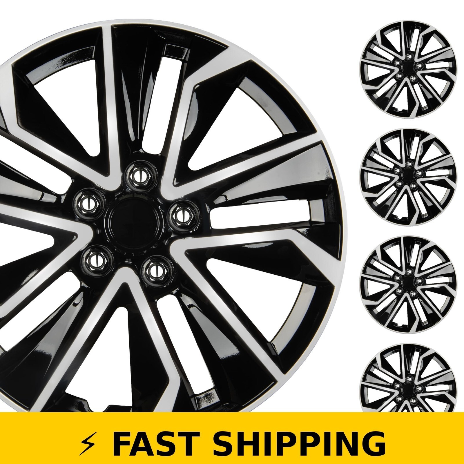 16 Inch Universal Hubcaps Set of 4 - Snap-On Wheel Covers - Black & Silver 16 Inch Universal Hubcaps Set of 4 - Snap-On Wheel Covers - Black & Silver