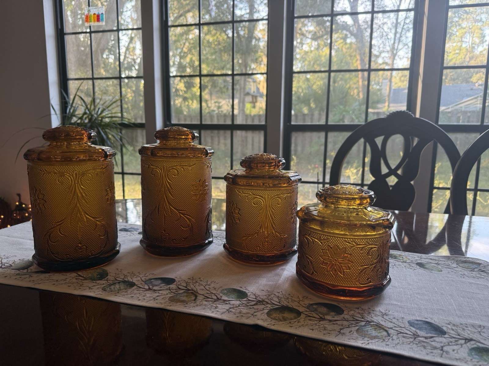 🔥VTG Tiara Amber Canister Set - Indiana Glass-Sandwich Pattern - 4 Pieces-Mint