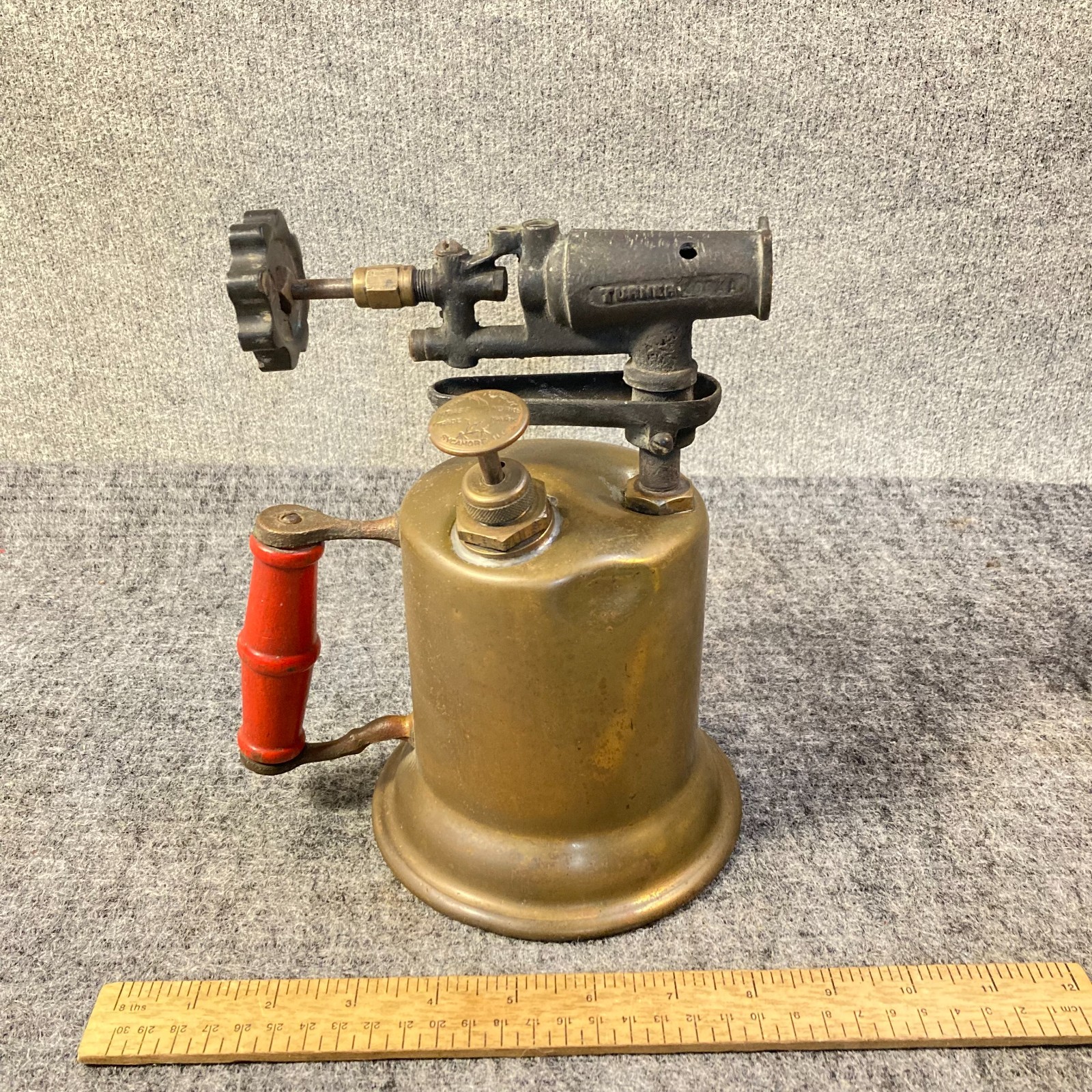 Vintage Turner Brass Works Red Wood Handle Blow Torch USA