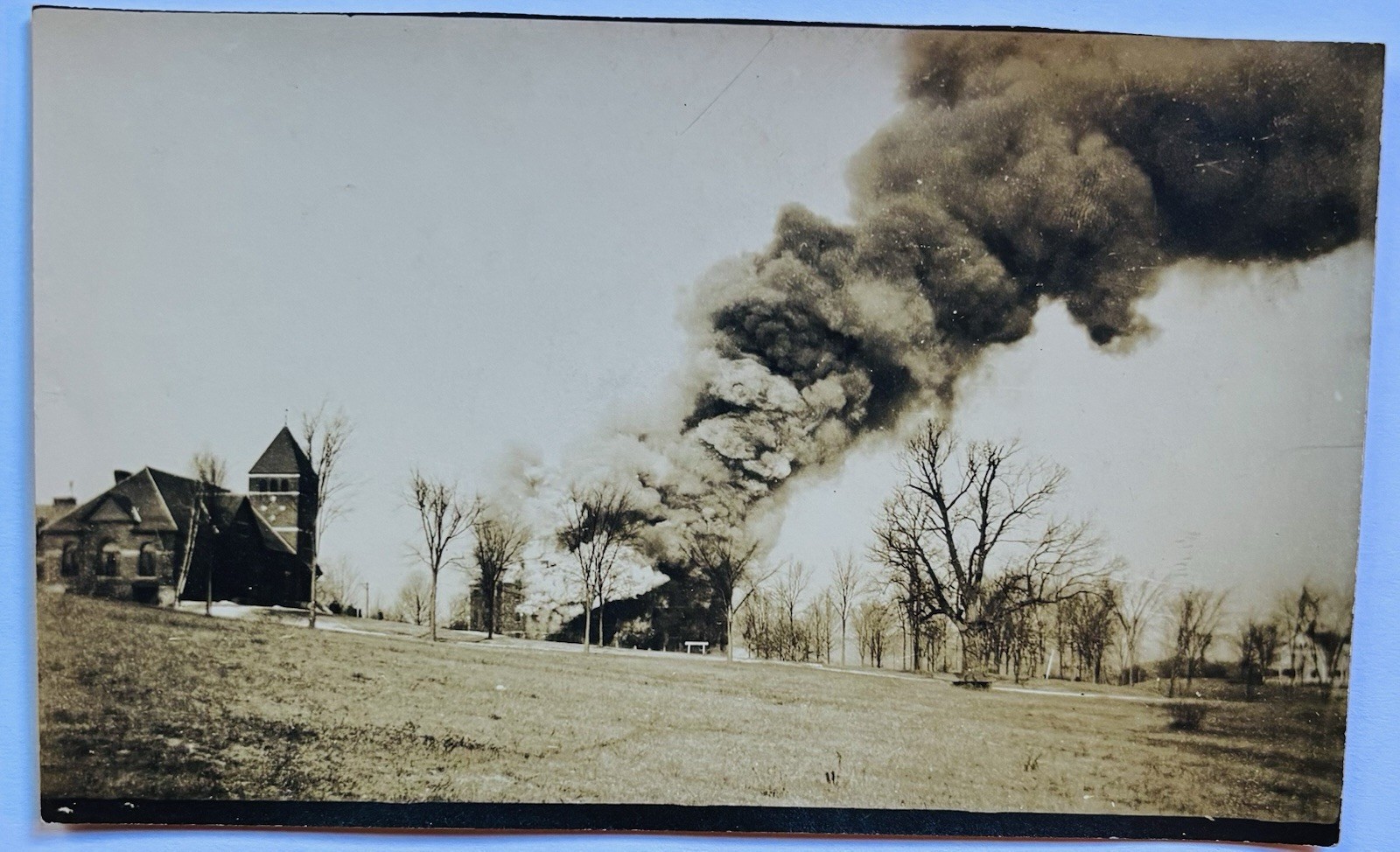 C. 1910 Building Fire at Mt. Hermon in Northfield, Mass. Real Photo Postcard C. 1910 Building Fire at Mt. Hermon in Northfield, Mass. Real Photo Postcard