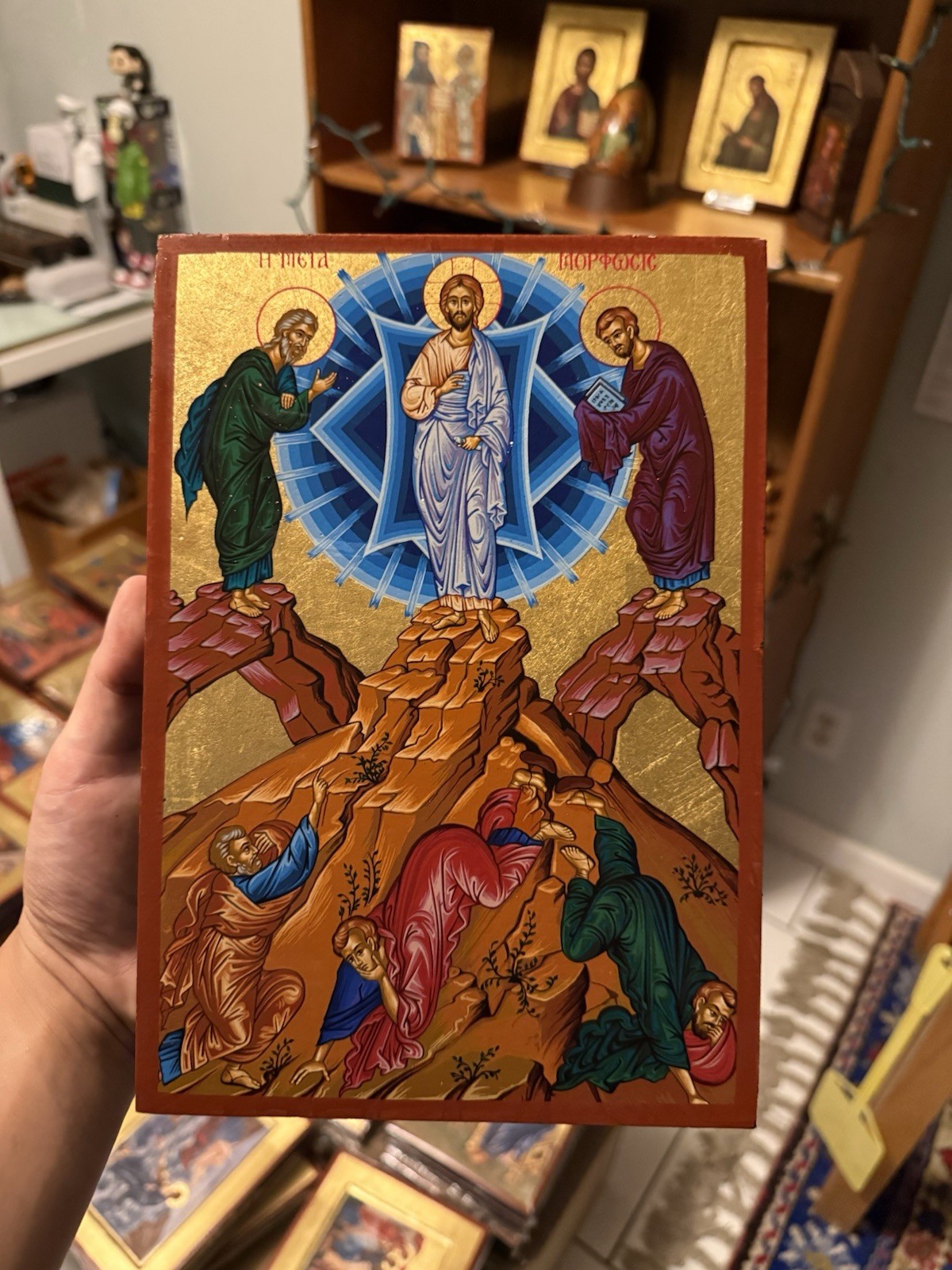 Transfiguration of Christ Orthodox Icon Gold Leaf Flat Wood (handmade) 18x25cm