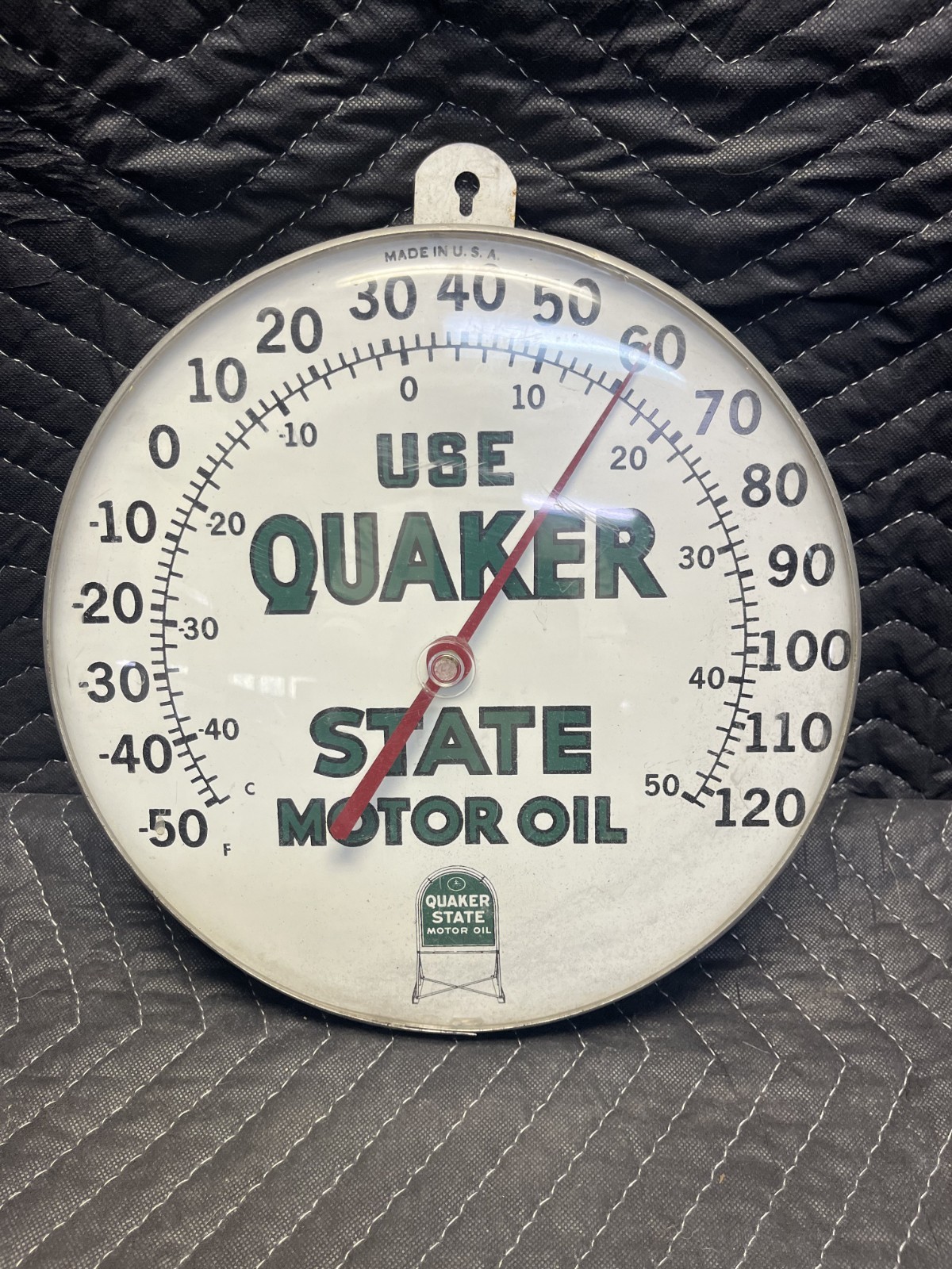 Vintage Quaker State Motor Oil Metal Advertising Thermometer (12 Inch)