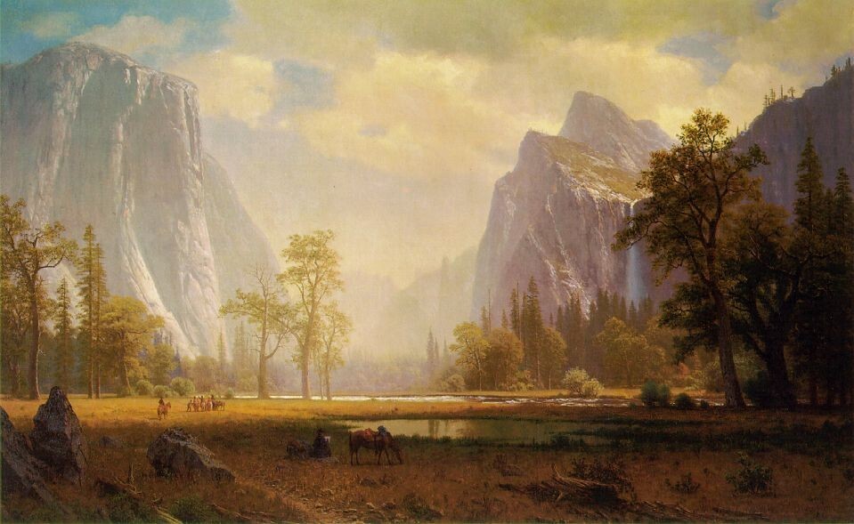 Oil painting Looking-Up-The-Yosemite-Valley-1865-67-Albert-Bierstadt-O