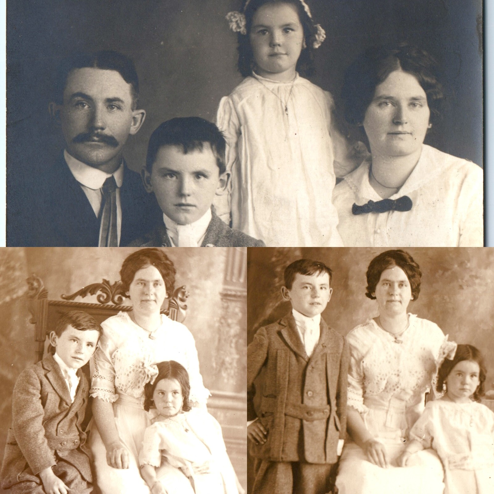 x3 LOT c1910s Family Portraits RPPC Mother Father Children Boy Girl Studio PC x3 LOT c1910s Family Portraits RPPC Mother Father Children Boy Girl Studio PC