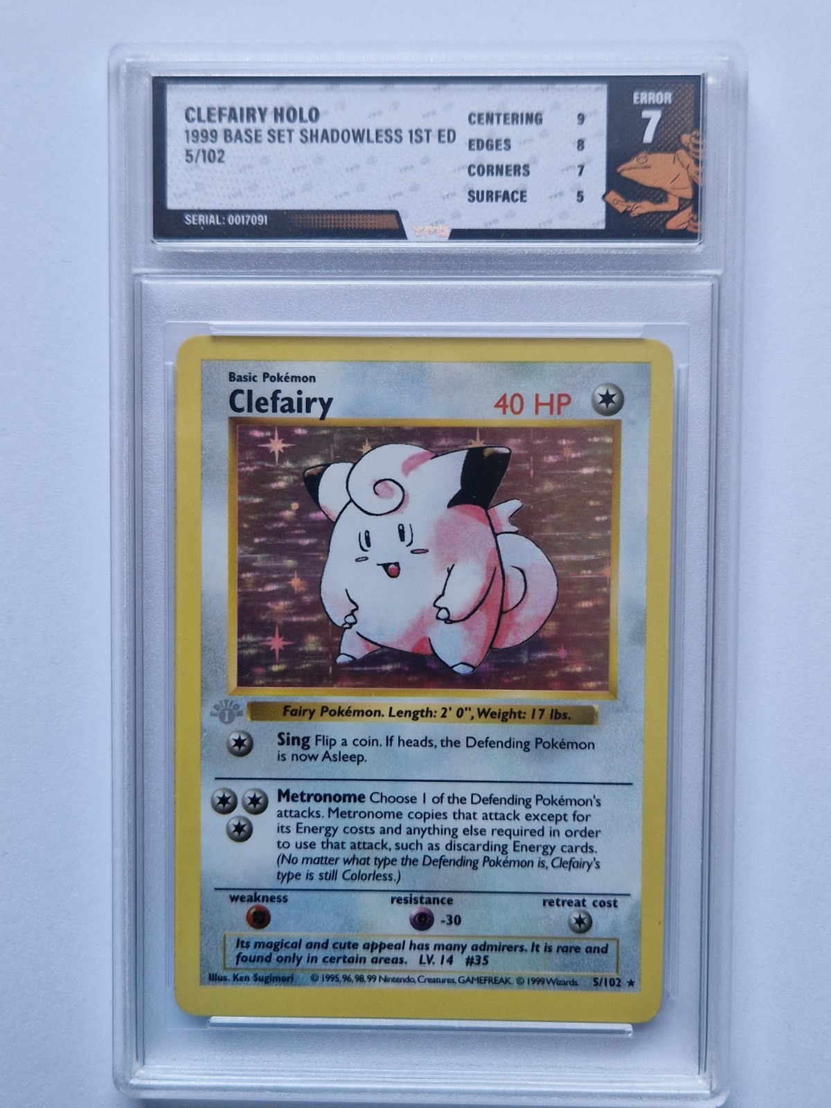 Pokemon Clefairy Base Set 1st Edition Grey Stamp 5/102 Holo Card LP Pokemon Clefairy Base Set 1st Edition Grey Stamp 5/102 Holo Card LP