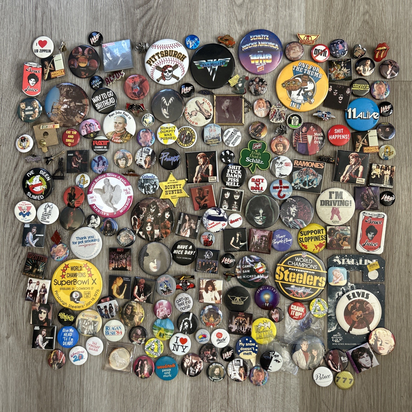 Vintage Button Pin Lot of 180 Rock Music Pop Culture 70s 80s 90s Kiss Prince Led Vintage Button Pin Lot of 180 Rock Music Pop Culture 70s 80s 90s Kiss Prince Led