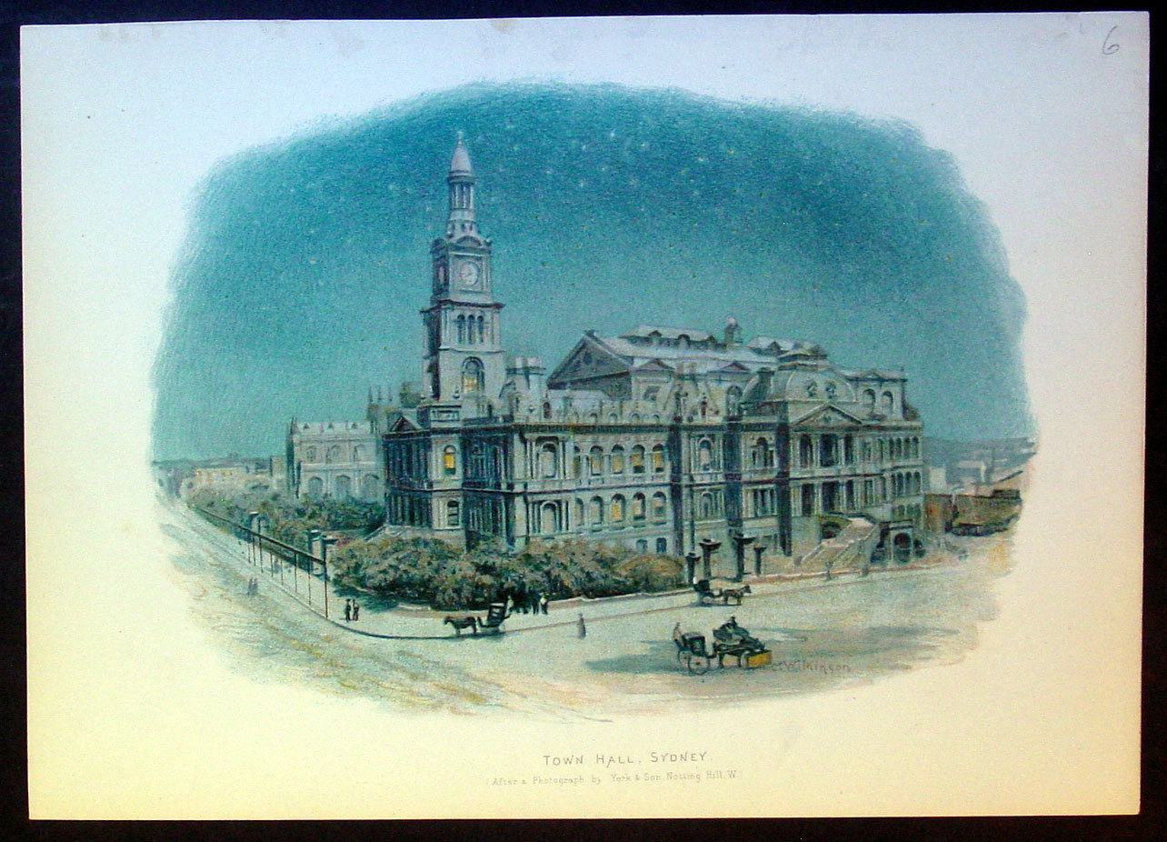 1889 Picturesque Australasia Antique Print View of Sydney Town hall, Australia 1889 Picturesque Australasia Antique Print View of Sydney Town hall, Australia