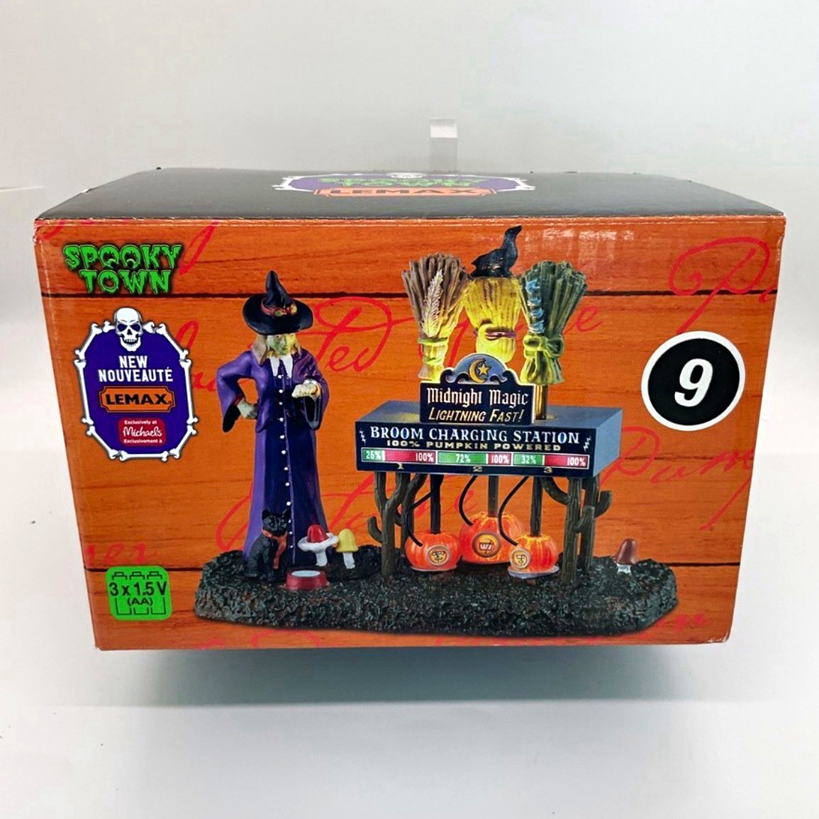 NEW IN BOX Spooky Town Lighted Broom Charging Station