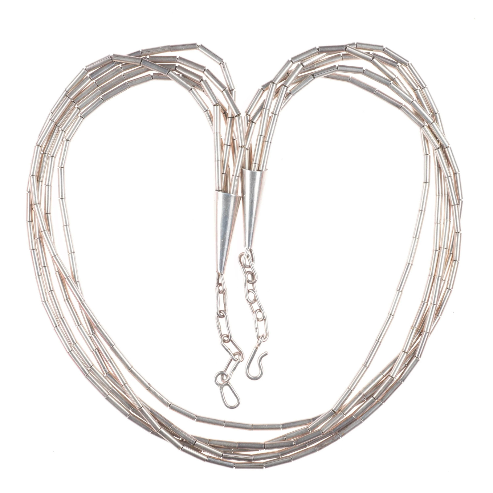 Ed Aguilar Santo Domingo sterling silver thick tube bead liquid silver necklace Ed Aguilar Santo Domingo sterling silver thick tube bead liquid silver necklace