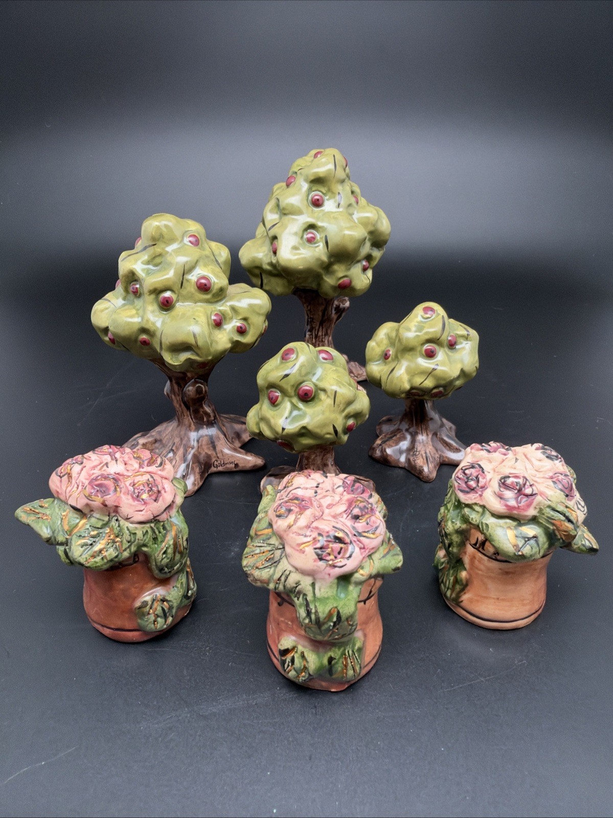 RARE Blue Sky Clayworks Heather Goldminc LOT of 7 - 4 Trees & 3 Flowers READ RARE Blue Sky Clayworks Heather Goldminc LOT of 7 - 4 Trees & 3 Flowers READ