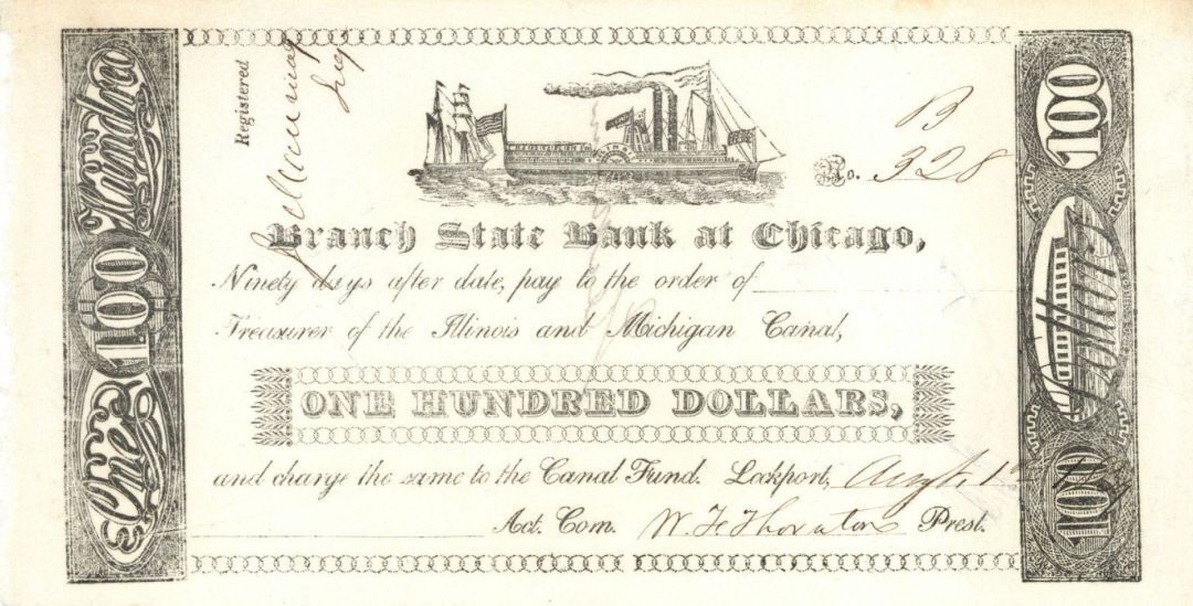 Branch State Bank at Chicago $100 - Obsolete Currency - Paper Money - US - Obsol