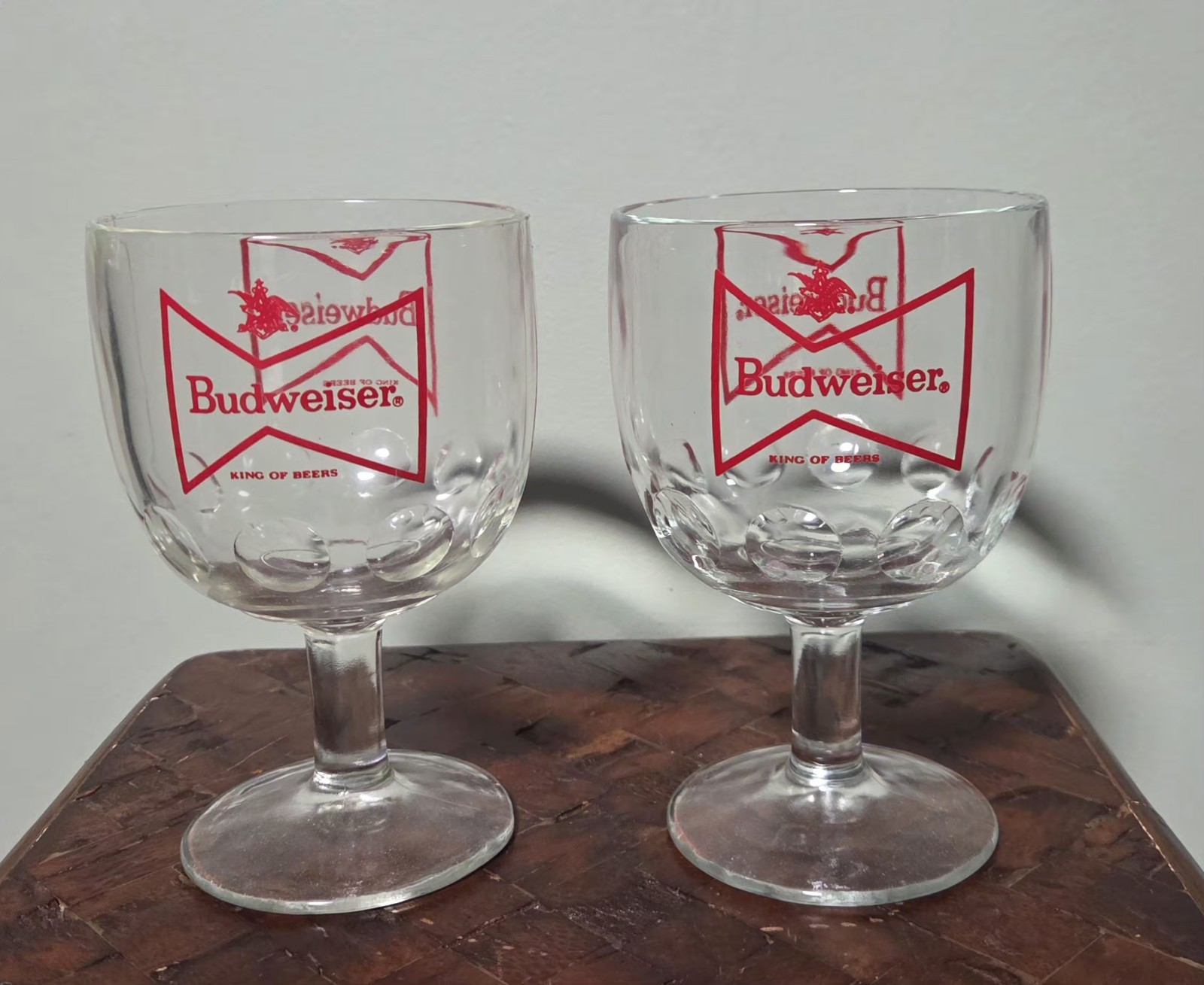 2 Vintage Budweiser Thumbprint Glass Beer Goblets