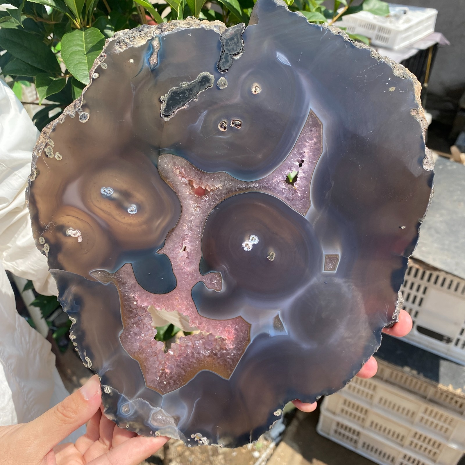 4lb Natural agate amethyst Geode slice quartz crystal specimen healing