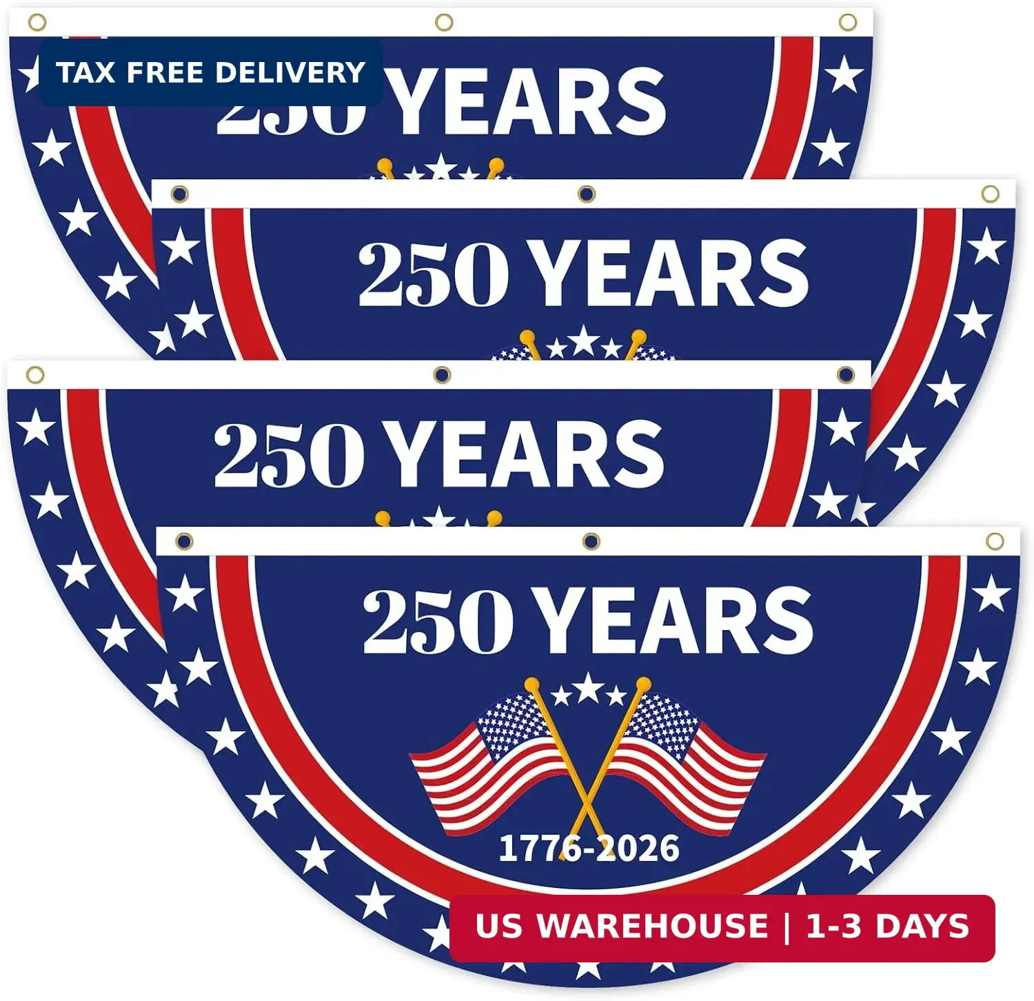 4Pack 2x4 Ft USA 250th Anniversary Bunting Fan Flags, 1776-2026 250 Years of Fre 4Pack 2x4 Ft USA 250th Anniversary Bunting Fan Flags, 1776-2026 250 Years of Fre