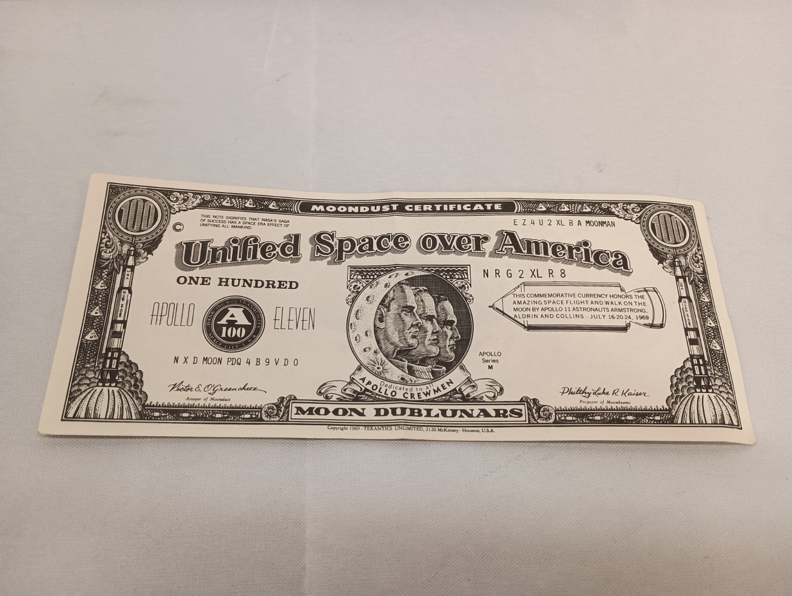 Vintage 1969 NASA Space Race Novelty MOON MONEY Neil Armstrong