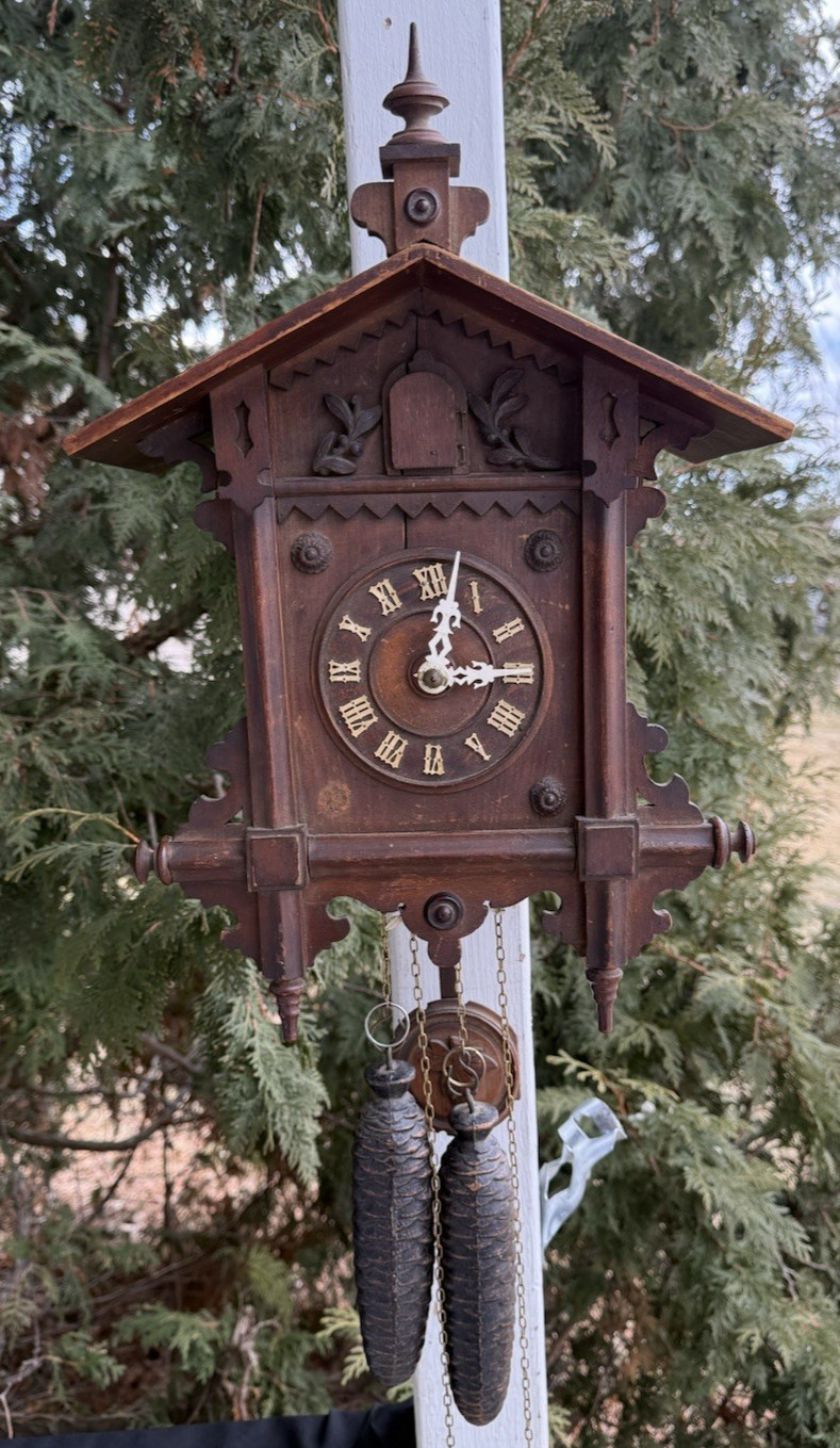 Antique C 1910 George Kuehl Black Forest German Cuckoo Wall Clock - SEE VIDEO