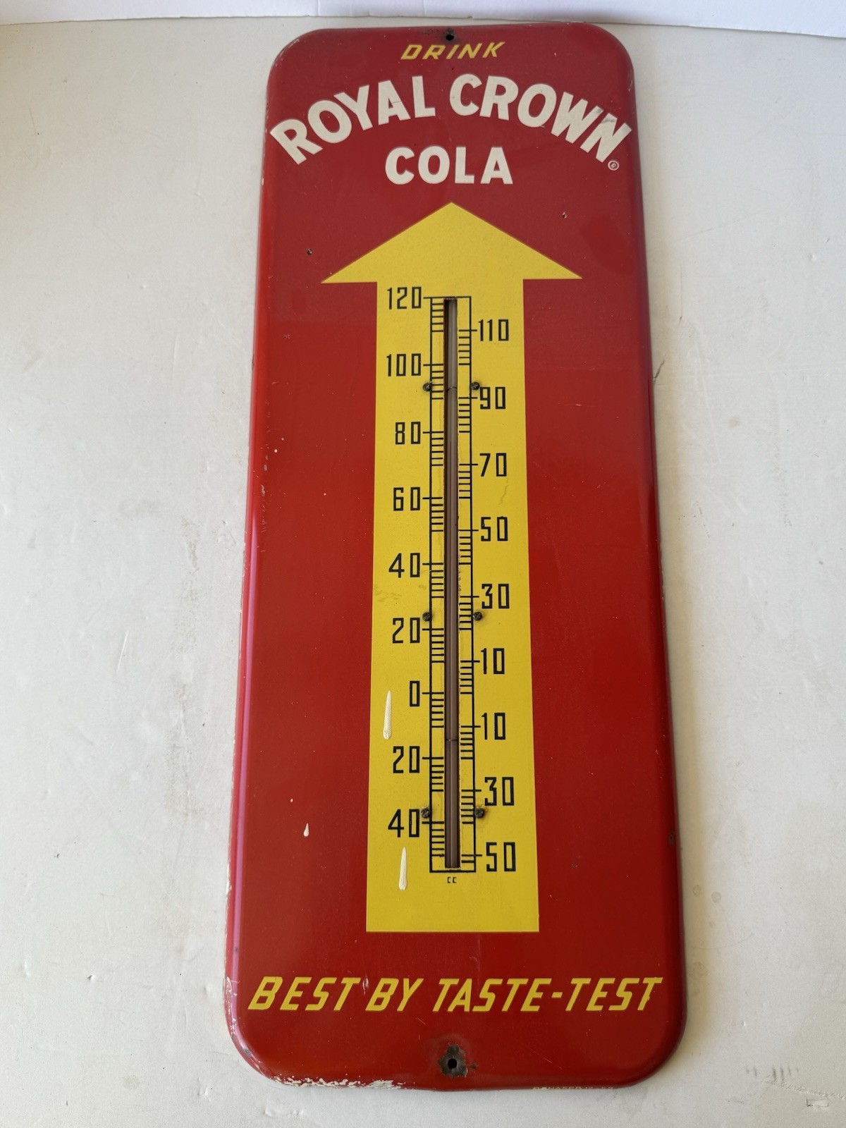 vintage Royal Crown (RC) Cola metal advertising thermometer from The 50’s/60’s vintage Royal Crown (RC) Cola metal advertising thermometer from The 50’s/60’s