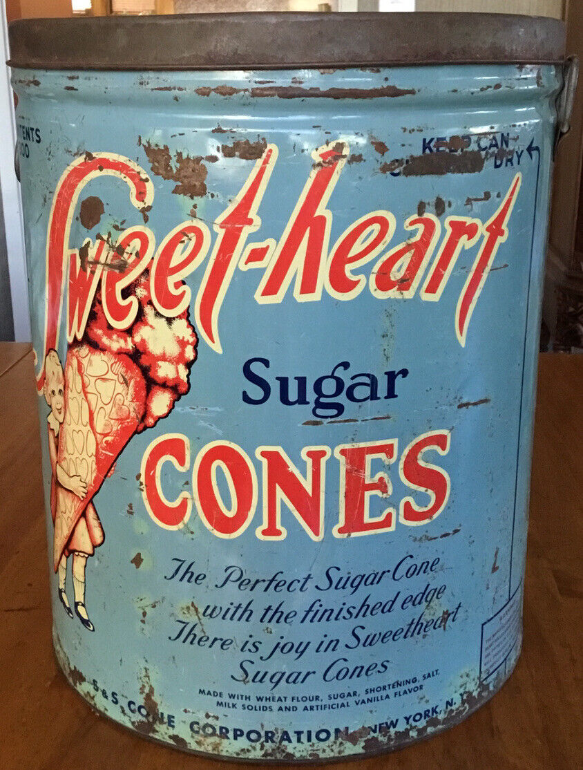 Vintage SWEET-HEART Sugar Cones Tin S & S Cone Company New York # 300