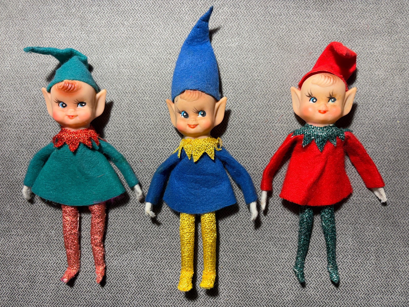3 Vintage - 1950\'s Pixie Elf Shelf Sitters - Ornaments Made in Japan DAI 3 Vintage - 1950\'s Pixie Elf Shelf Sitters - Ornaments Made in Japan DAI