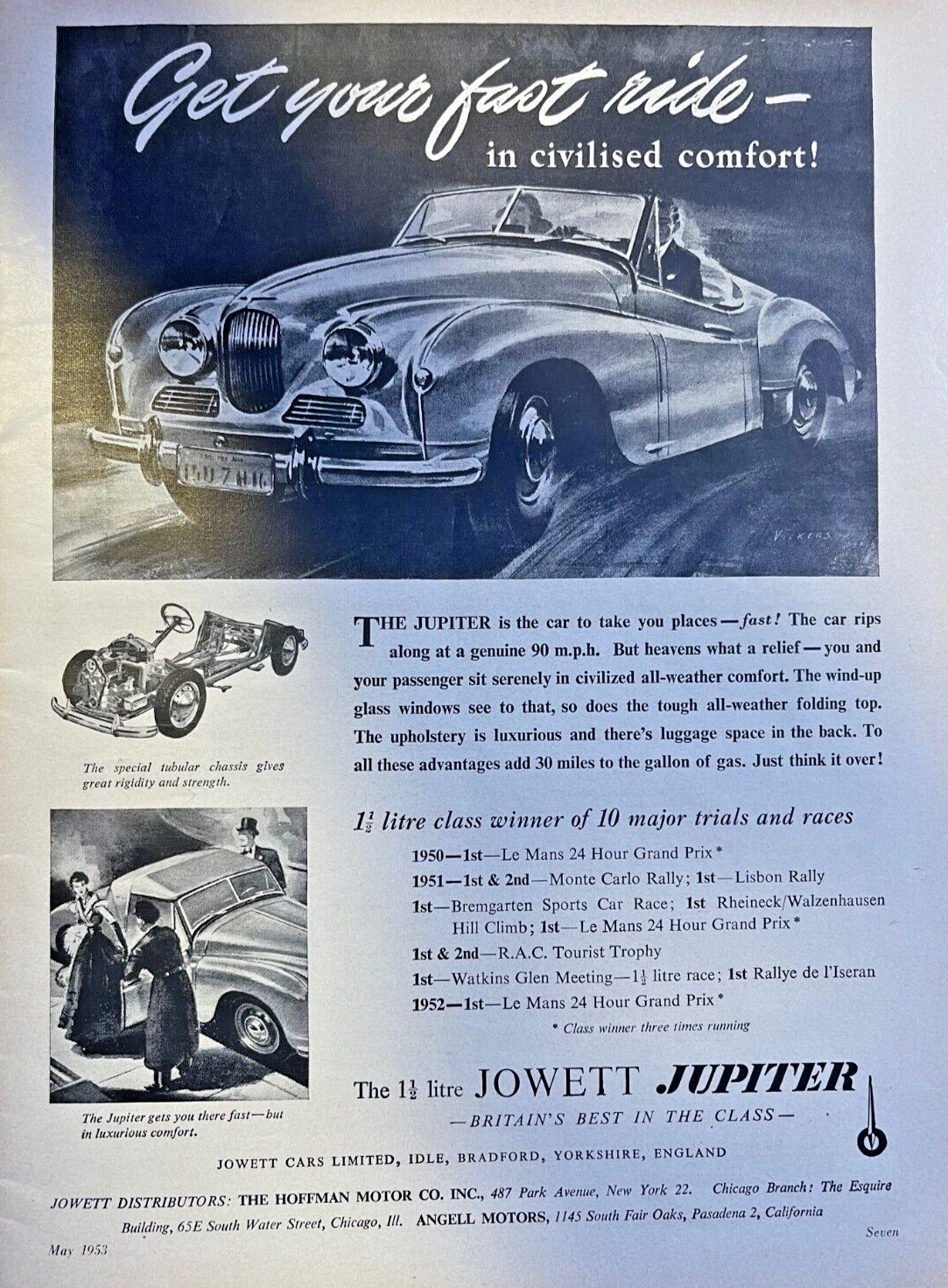 1953 Magazine Advertisement Jowett Jupiter Get Your Fast Ride