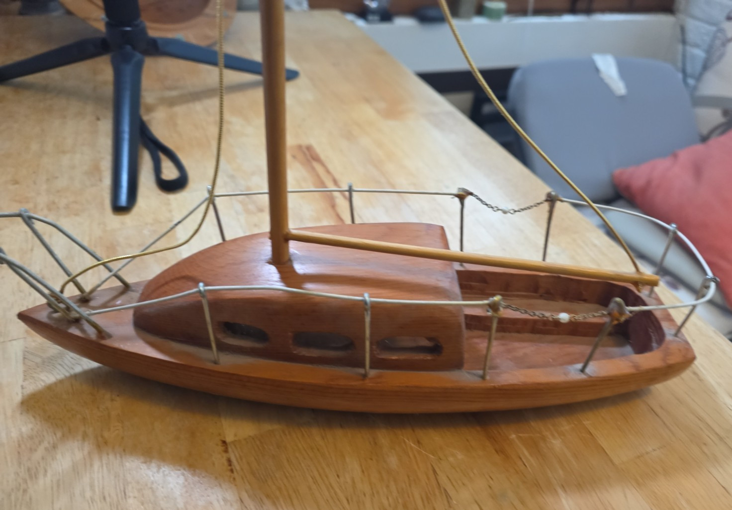 Vintage 1982 Handmade Wooden Yacht Model by Clarence Corley 14\ Vintage 1982 Handmade Wooden Yacht Model by Clarence Corley 14\