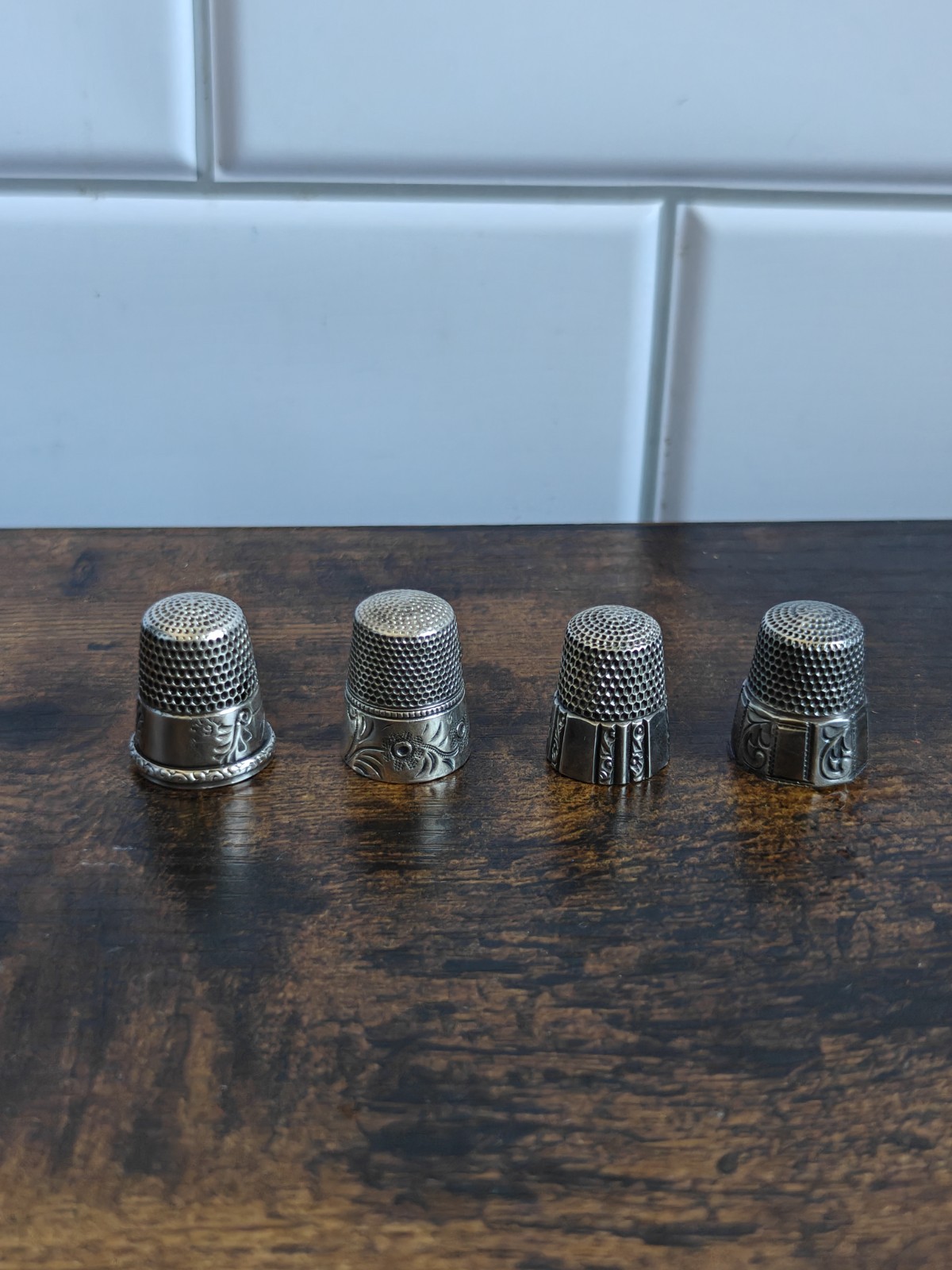 Lot of 4 Vintage Sterling Silver Sewing Thimbles Ornate Floral Collectible