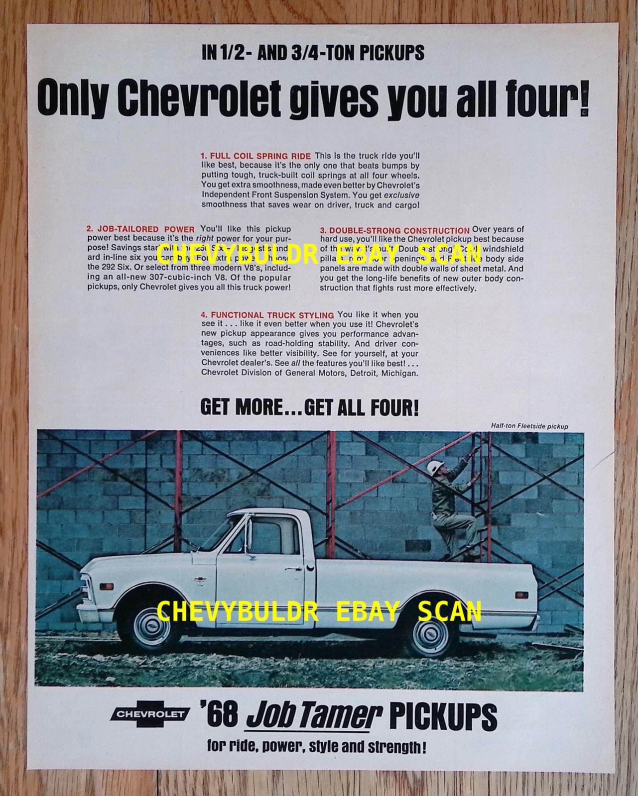 1968 Chevy C/10 Pickup Lrg Vintage Ad 