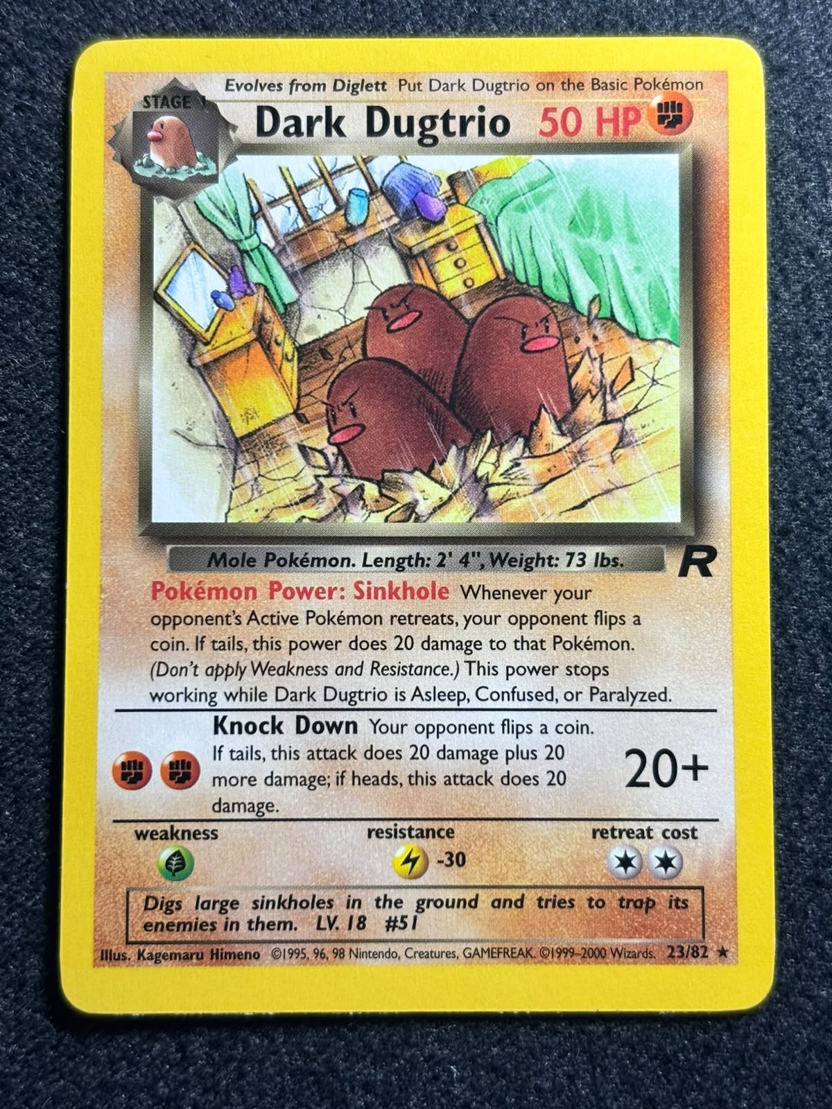 Dark Dugtrio 23/82 Pokemon Card Team Rocket Non Holo Rare Vintage WOTC NM Dark Dugtrio 23/82 Pokemon Card Team Rocket Non Holo Rare Vintage WOTC NM