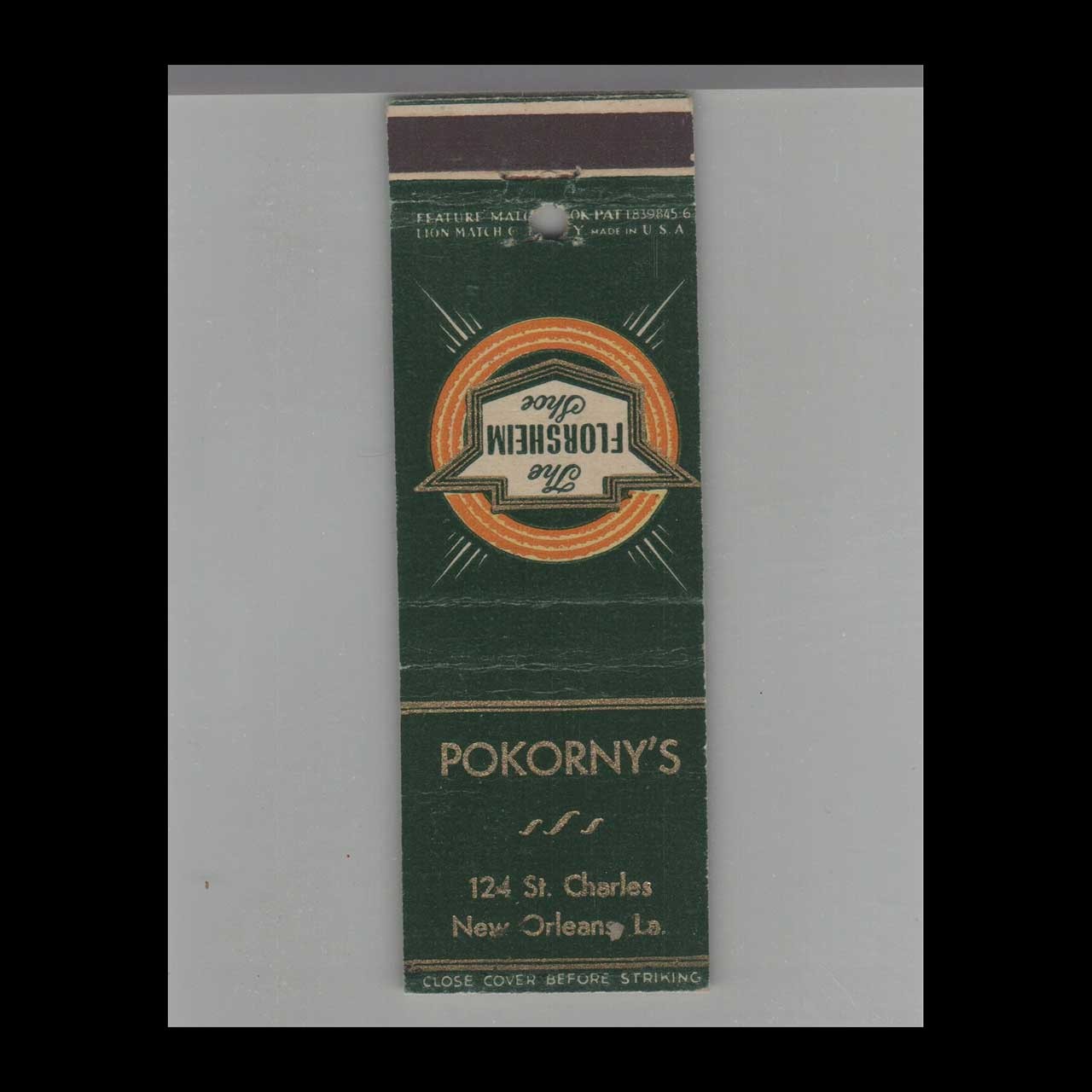 Matchbook Cover Pokorny\'s New Orleans, LA