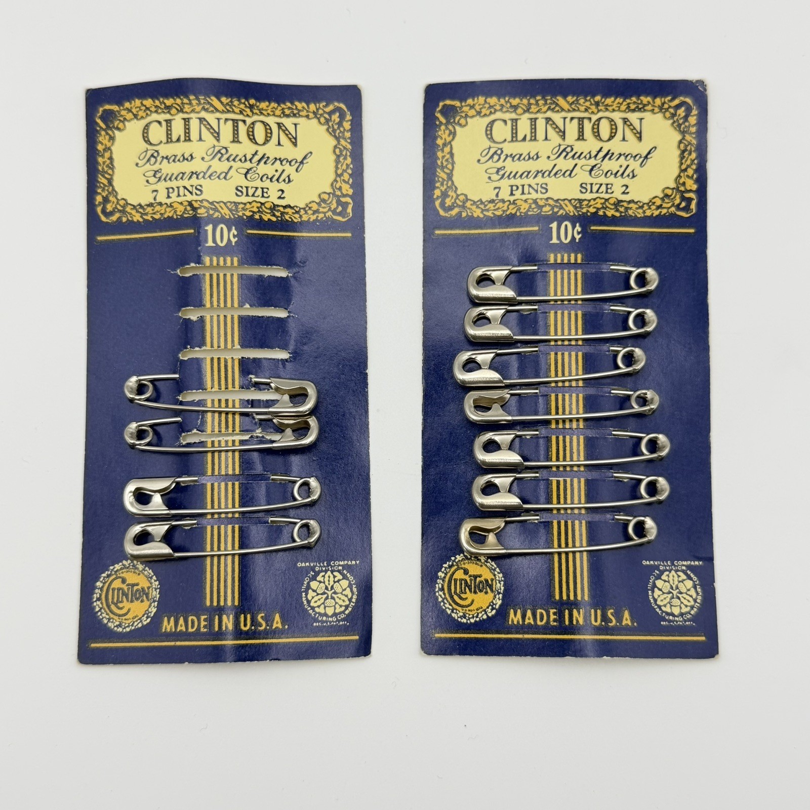 Vintage Clinton Brass Rustproof Guarded Coils Safety Pins Size 2 11 Count
