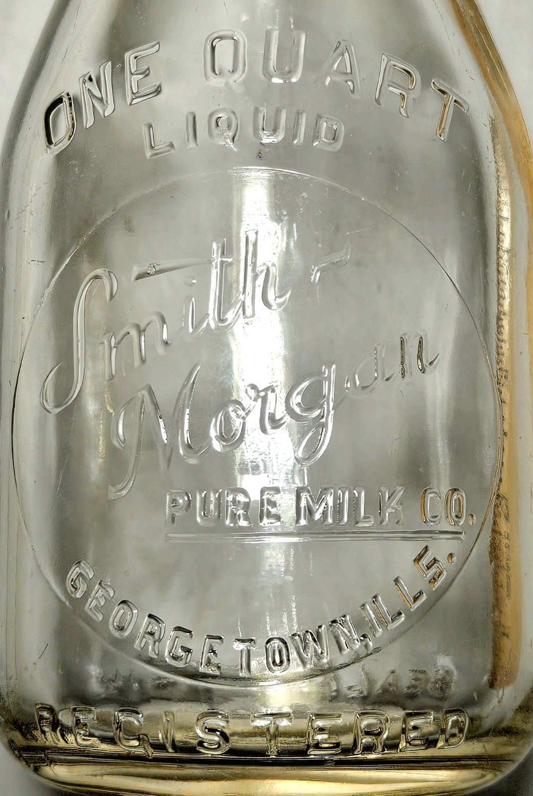 *RARE* Vintage SMITH-MORGAN Quart Milk Bottle GEORGETOWN, ILLINOIS/@DANVILLE