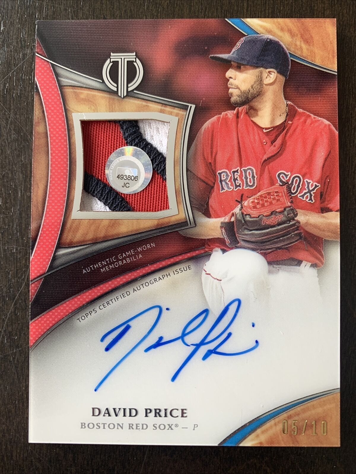 David PRICE 2018 Topps Tribute 3-Color G/U\'d Patch On Card AUTO #TAP-DP 5/10 NM