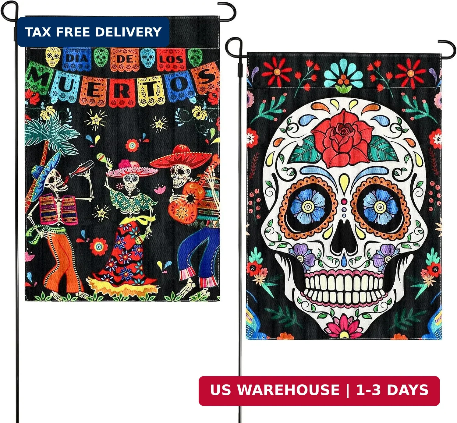 2 Pieces Day of The Dead Garden Flag Halloween Flag Mexican Dia de Los Muertos B