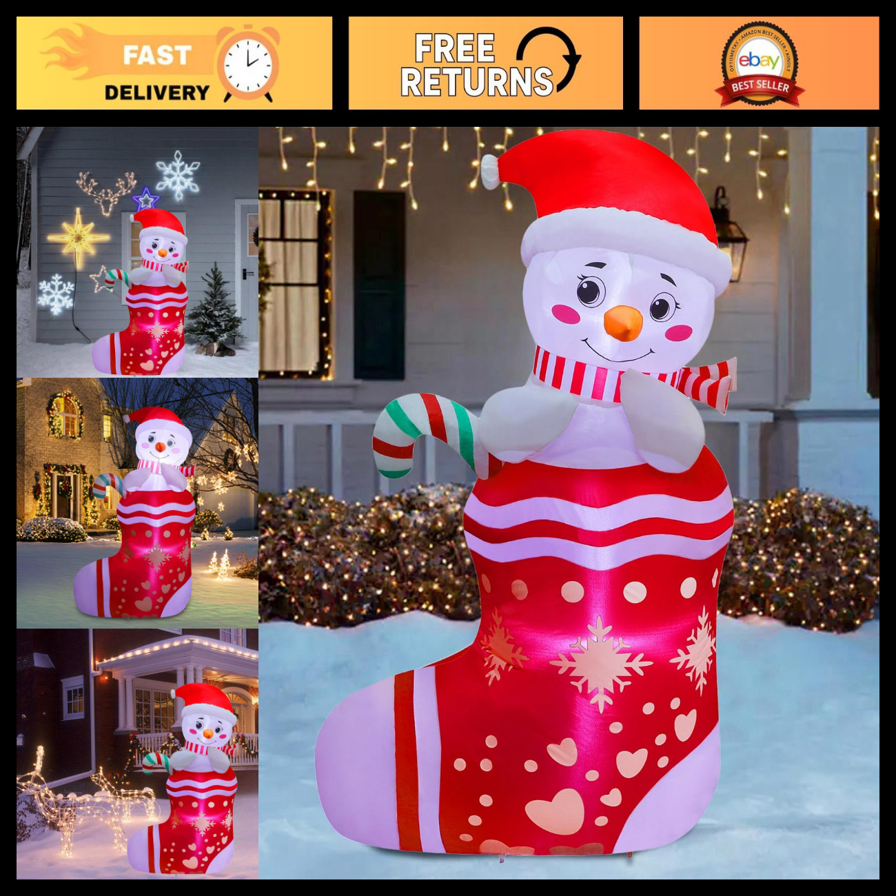 Juegoal Christmas Inflatables Outdoor Decorations, 5FT Inflatable Snowman in Xma