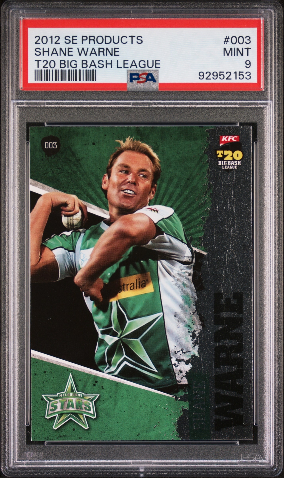 2012 SE PRODUCTS T20 BIG BASH LEAGUE #003 SHANE WARNE PSA 9