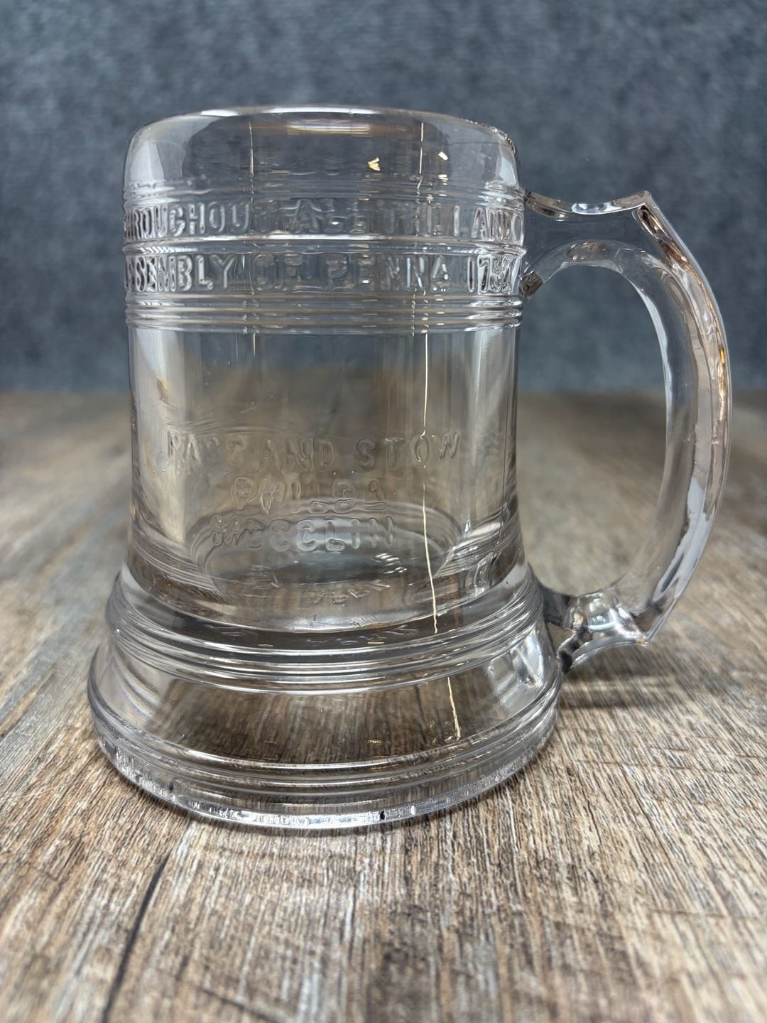 Antique 1876 Philadelphia Expo Centennial Pas And Stow clear Glass Mug-stein EUC Antique 1876 Philadelphia Expo Centennial Pas And Stow clear Glass Mug-stein EUC