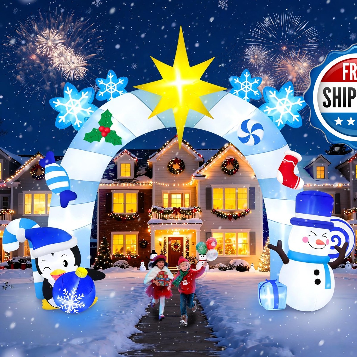 16FT Christmas Inflatable Archway LED Light, Kalolary Blue Winter Snowman