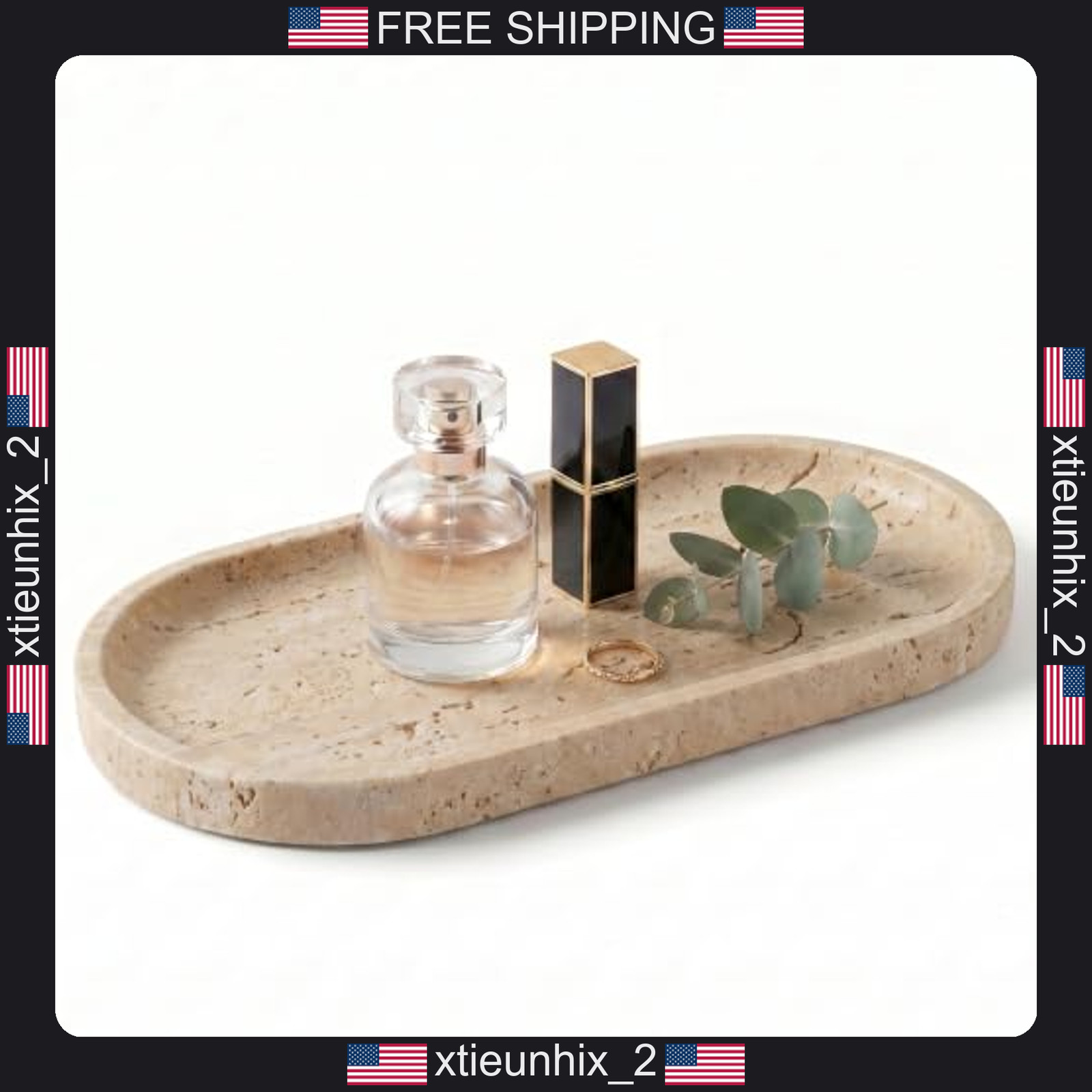 Marble Oval Tray 9.8x4.7 Yellow Travertine Vanity Organizer