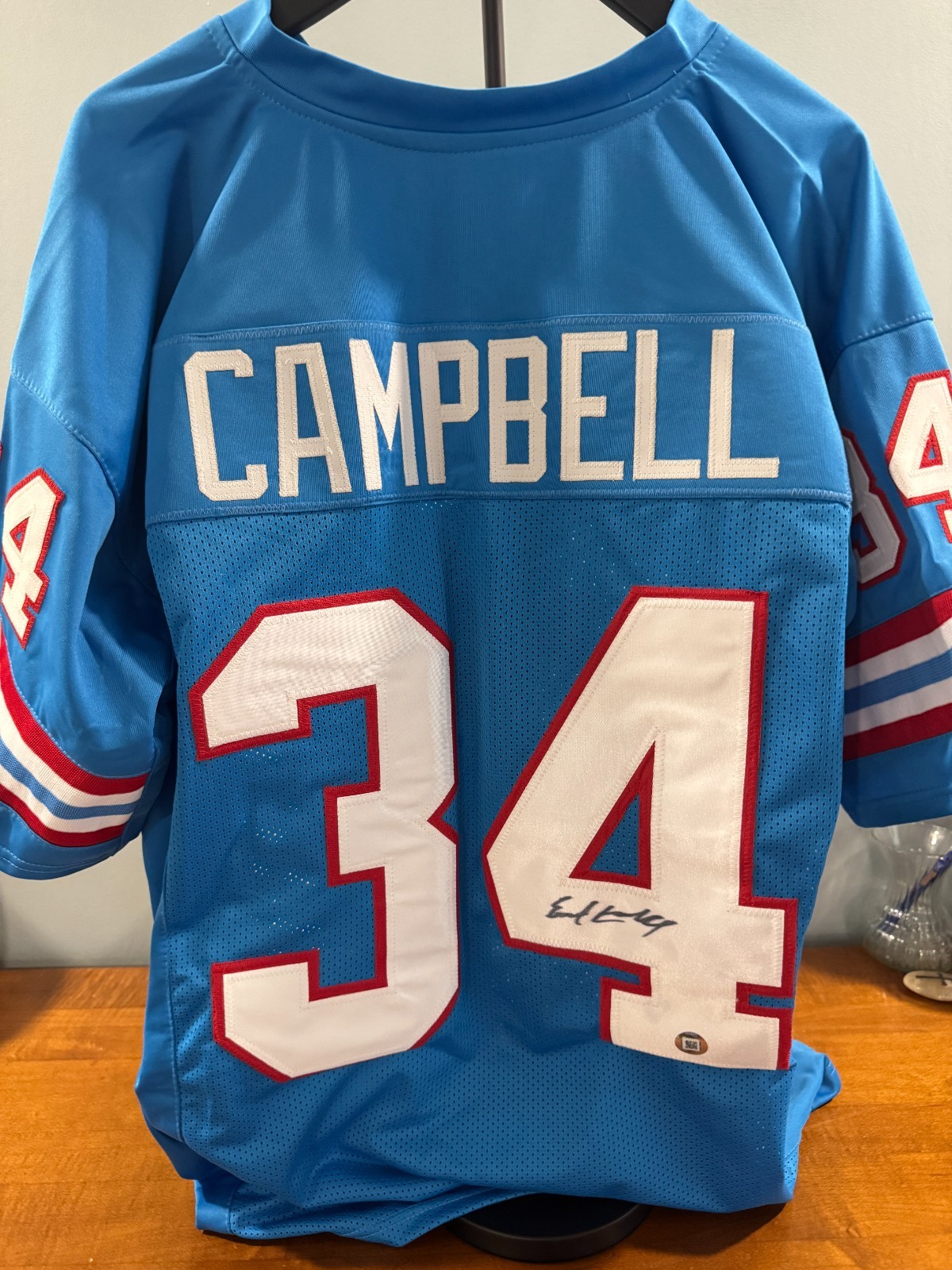 Earl Campbell Signed Houston Oilers Blue Throwback Jersey HOF Beckett BAS COA Earl Campbell Signed Houston Oilers Blue Throwback Jersey HOF Beckett BAS COA