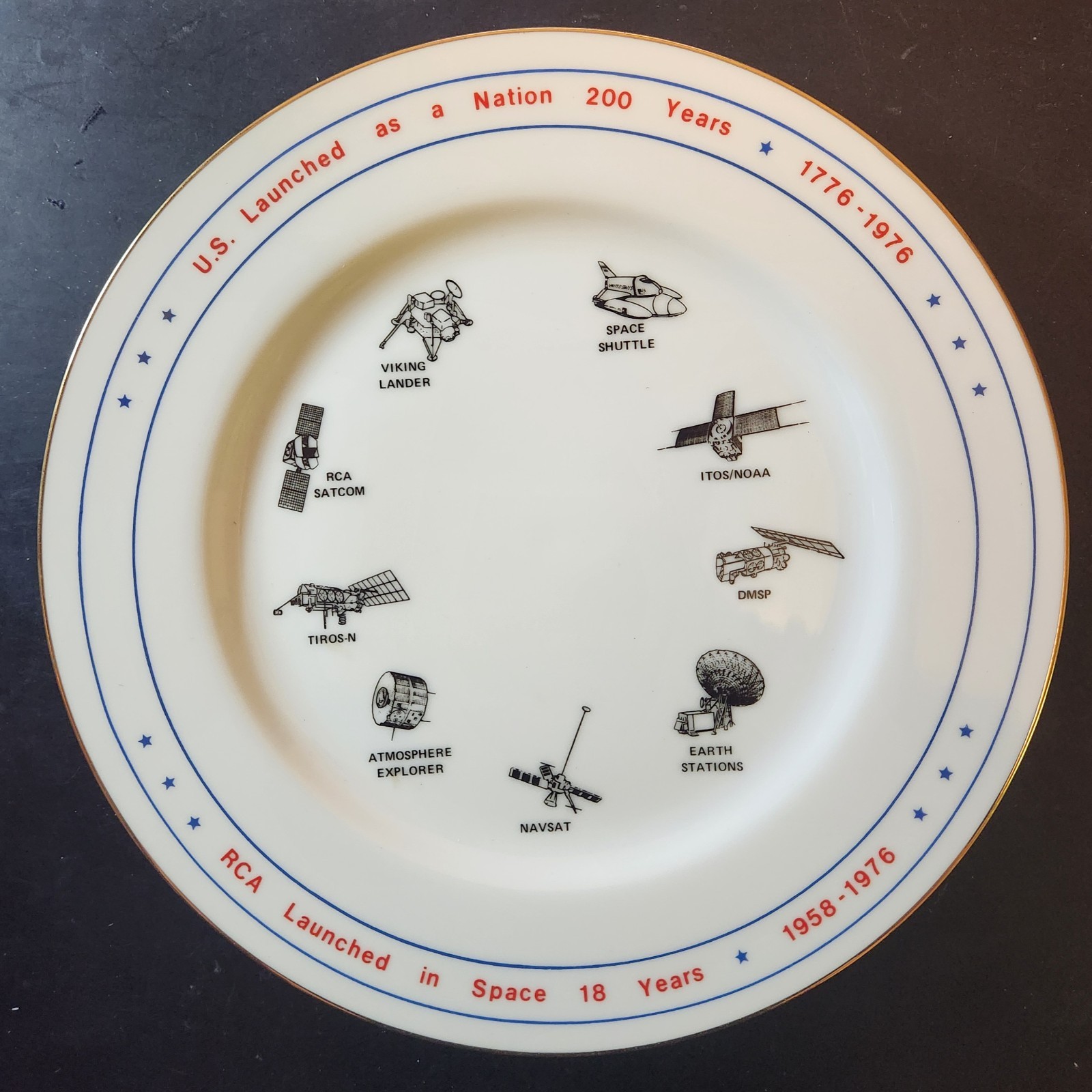 Vintage Radio Corporation of America RCA Space Launch Commemorative Plate - 1976 Vintage Radio Corporation of America RCA Space Launch Commemorative Plate - 1976
