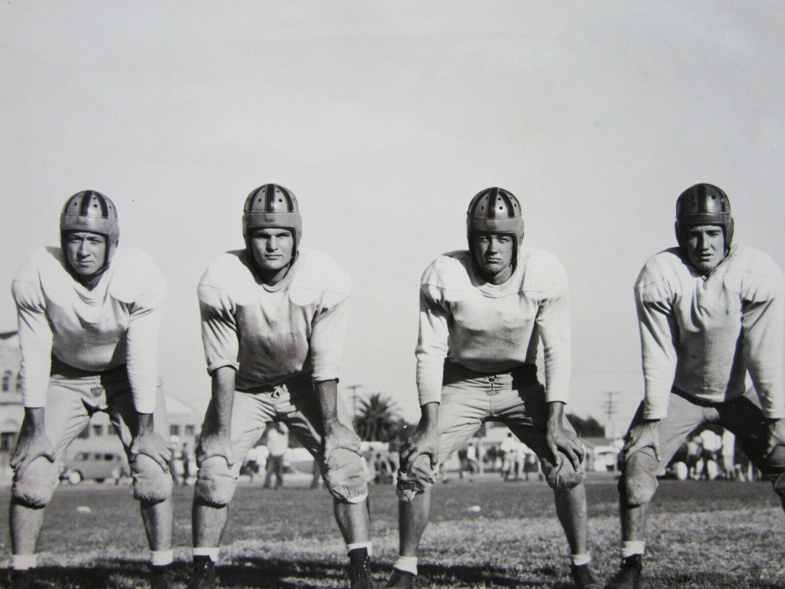 Vintage Venice High School CA Football Team Photo Leather Helmets Linemen 1940s