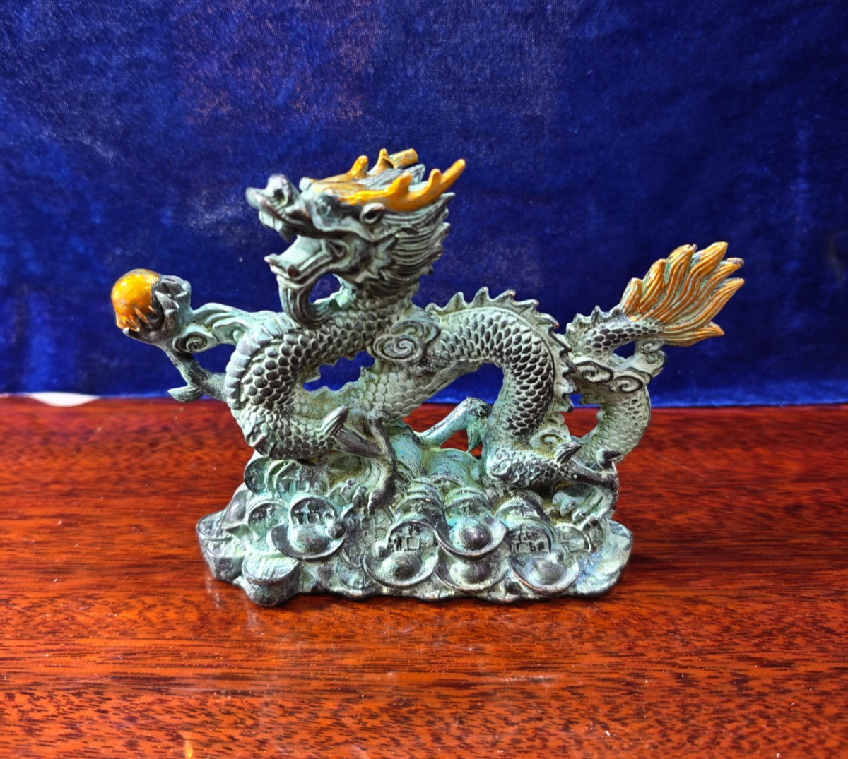 Vintage Chinese Dragon Sculpture, Pearl Coin Base Feng Shui Collectible Ornament Vintage Chinese Dragon Sculpture, Pearl Coin Base Feng Shui Collectible Ornament