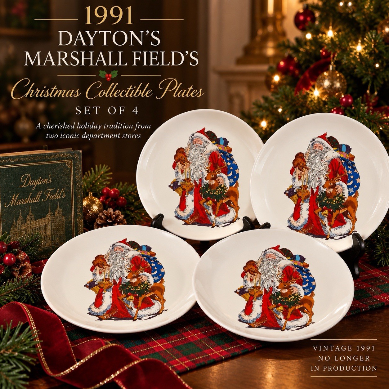 Vintage 1991 Dayton’s Marshall Field’s Santa Christmas Plates Set of 4