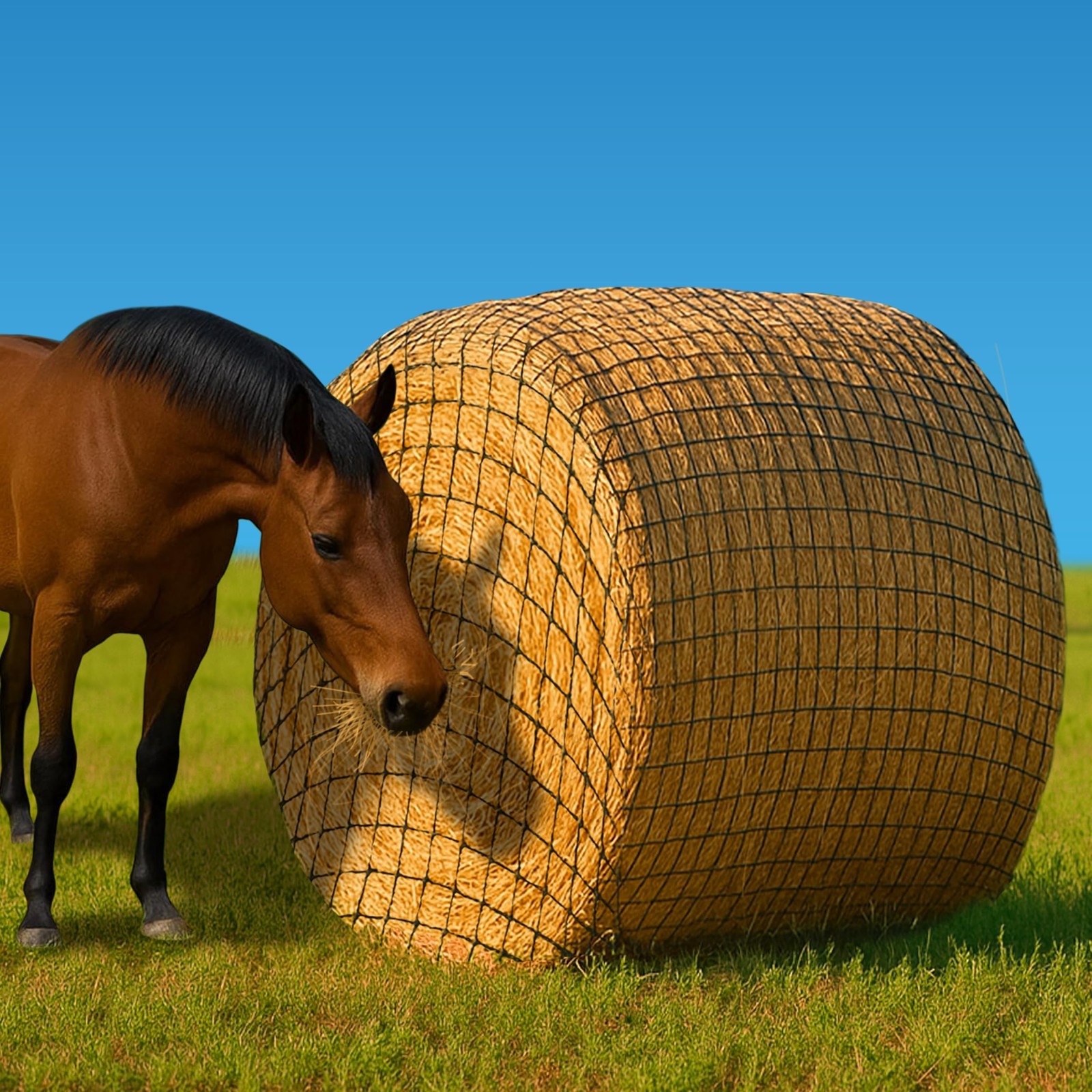 5x5 ft Round Bale Hay Net for Horses – 2 Inch Hole Slow Feeder – 4x4 and 6x6 Siz
